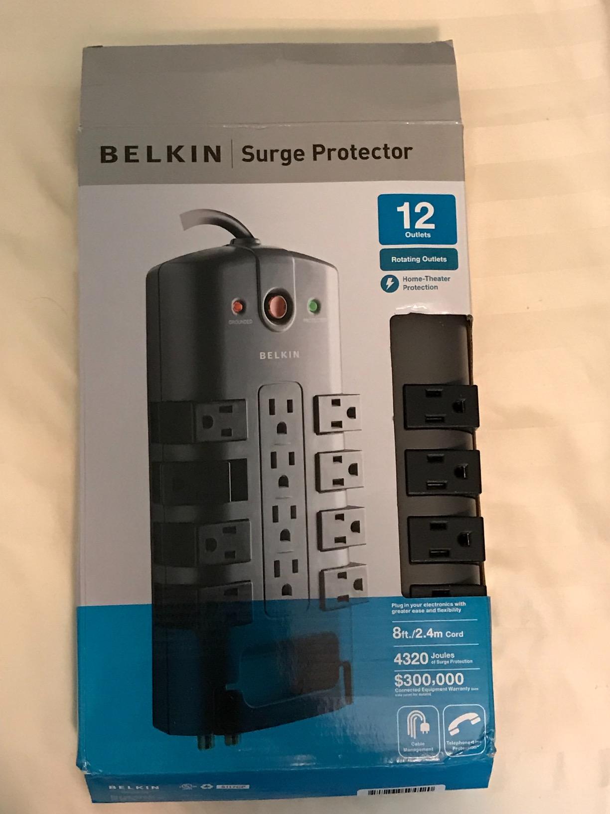 Belkin Surge Protector Power Strip w/ 8 Rotating & 4 Standard Outlets - 8ft Sturdy Extension Cord w/ Flat Pivot Plug for Home, Office, Travel, Desktop & Charging Brick - 4320 Joules of Protection customer photo 1
