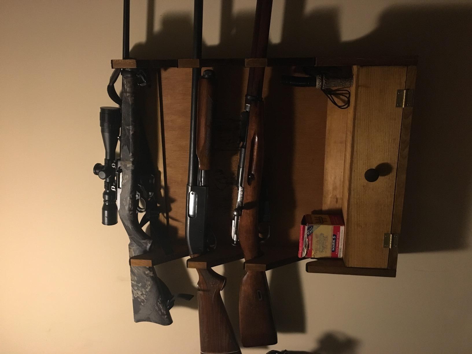 Four-Gun Fully Assembled Wall Mount Wooden Gun Display Rack with Cabinet Storage Compartment for Accessories - Deer Print customer photo 2