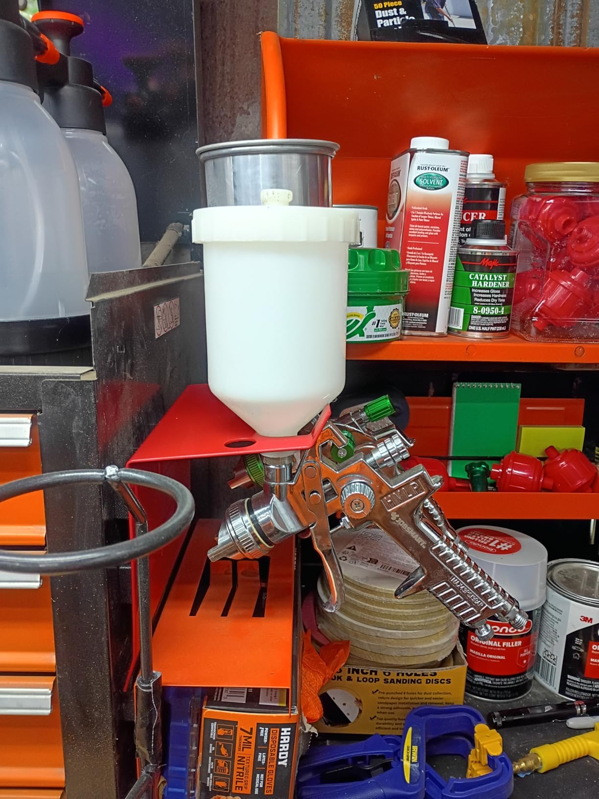 TCP Global Magnetic Paint Spray Gun Holder Stand | Holds up to 2, Gravity, Siphon or Pressure Feed HVLP Guns, Air Hose, Booth Wall, Body Shop customer photo 1