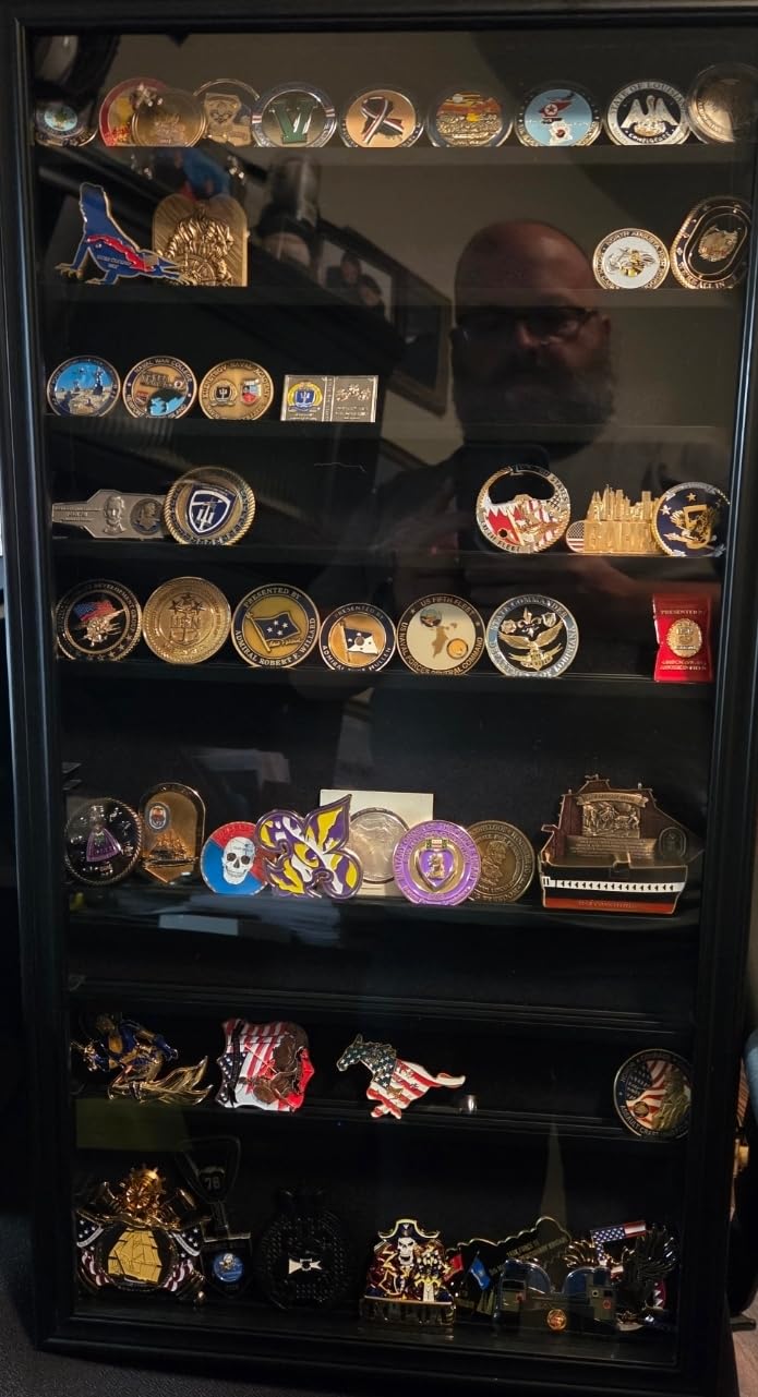 DisplayGifts Military Challenge Coin Display Case Poker Chips Holder Wall Cabinet Rack 29 X 16 Compatible with Army Navy Air Force Marine Corps Challenge Coins customer photo 2