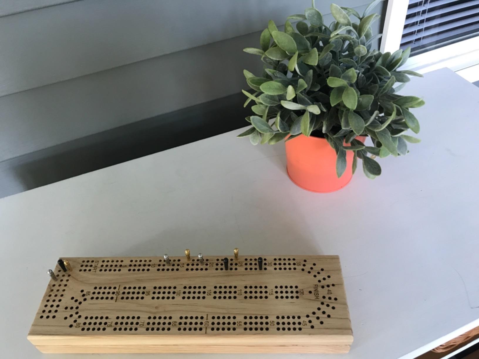 WE Games Wooden Cribbage Board Game Set, Continuous 3 Track for 2-3 Players, Travel Cribbage Board with Card Storage, Includes 9 Metal Pegs & Deck of Cards, Card Games, Classic Board Games for Adults customer photo 2