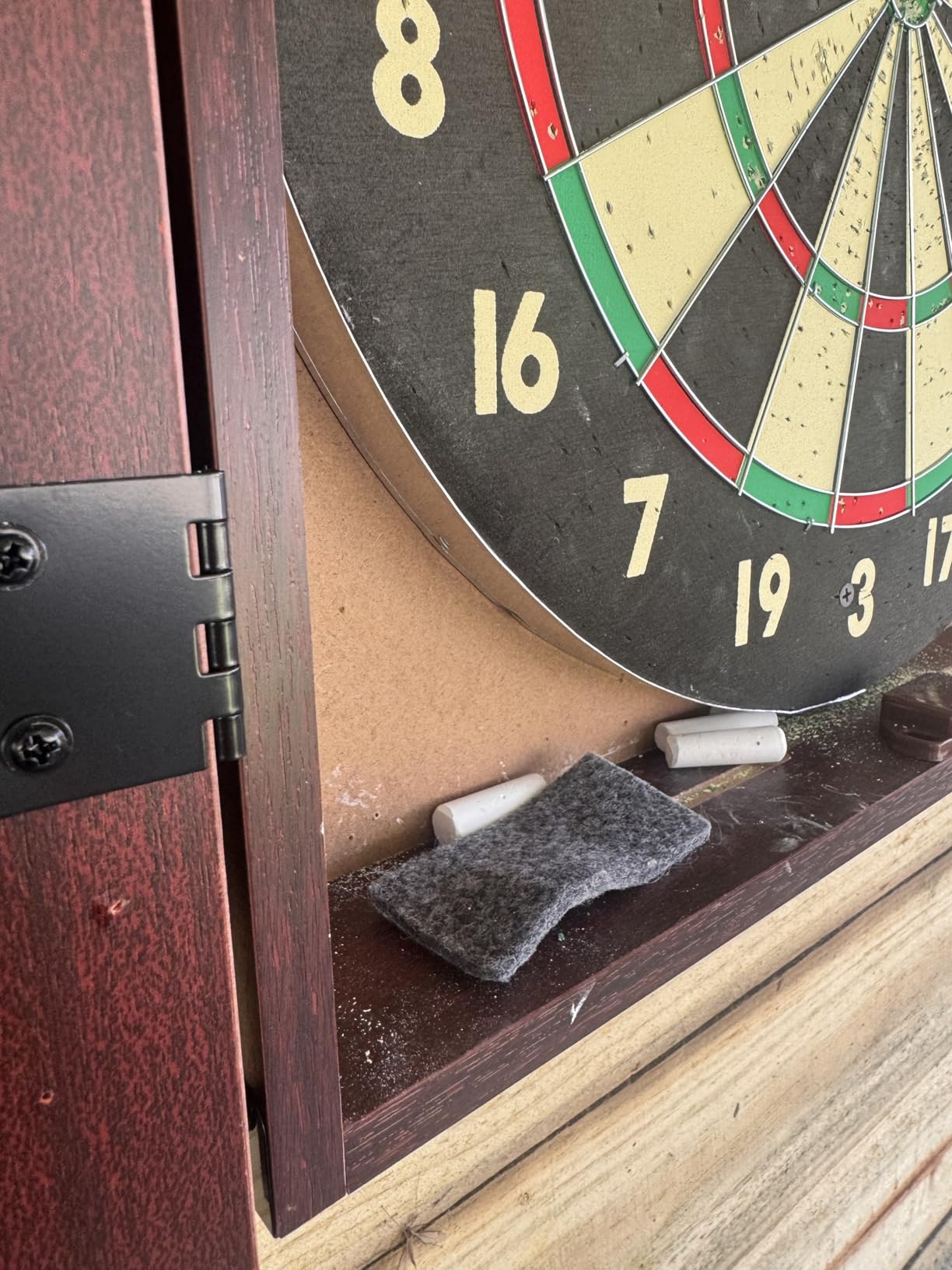 Trademark Poker Dart Board Cabinet Set with 18” Dartboard, Walnut, 20”x25” customer photo 1