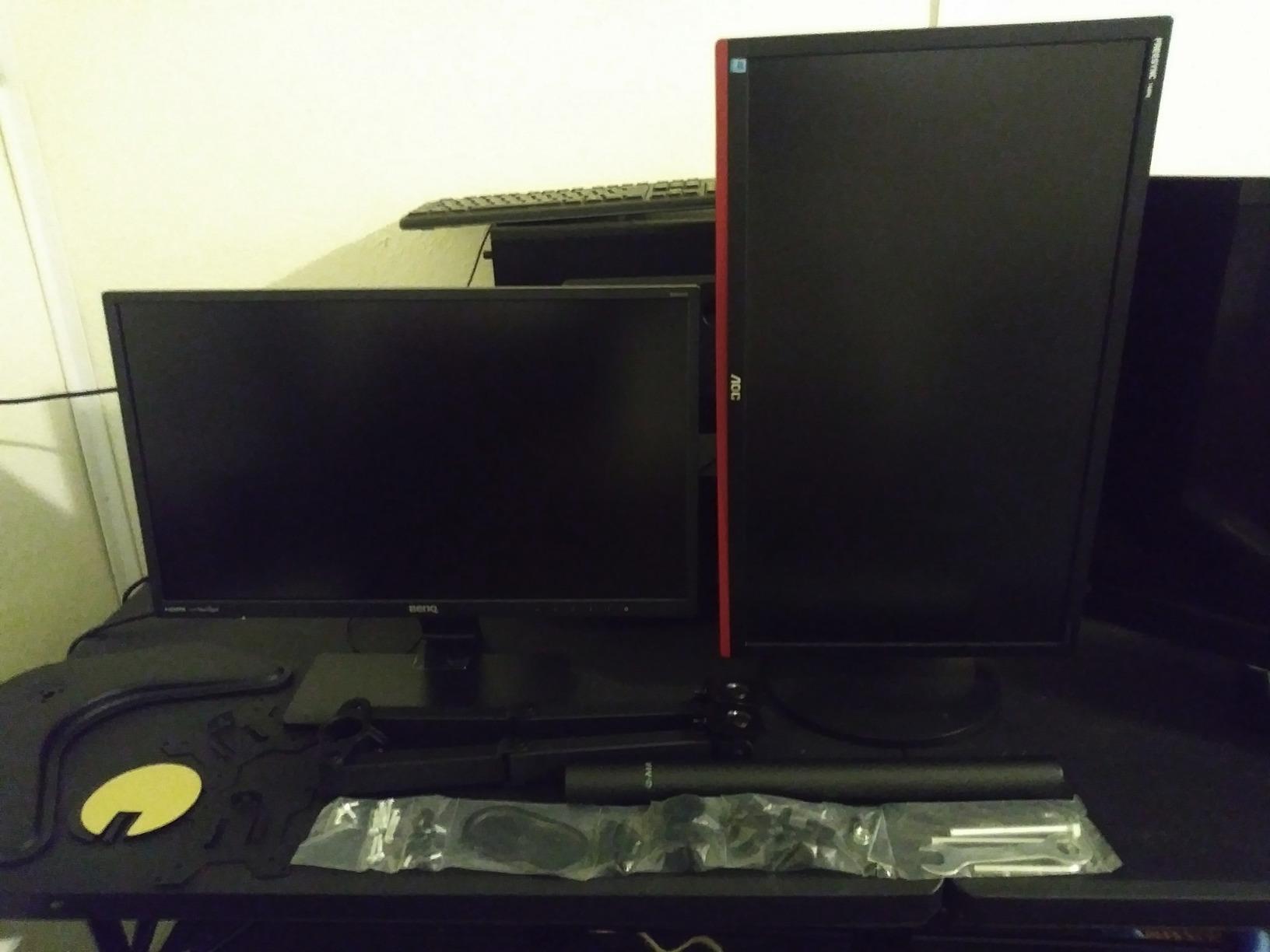 VIVO STAND-V002F Dual LED LCD Monitor Free-Standing Desk Stand for 2 Screens up to 27 Inch Heavy-Duty Fully Adjustable Arms with Max VESA 100x100mm customer photo 1