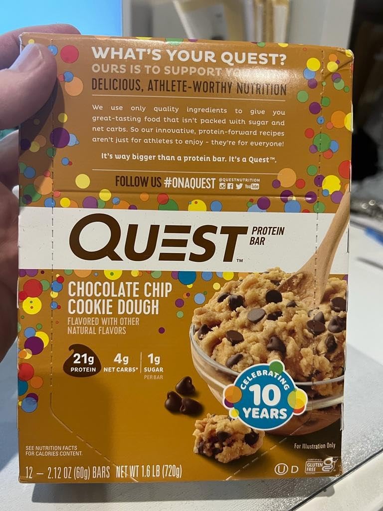 Quest Nutrition Chocolate Chip Cookie Dough Protein Bars, High Protein, Low Carb, Gluten Free, Keto Friendly, 12 Count customer photo 2