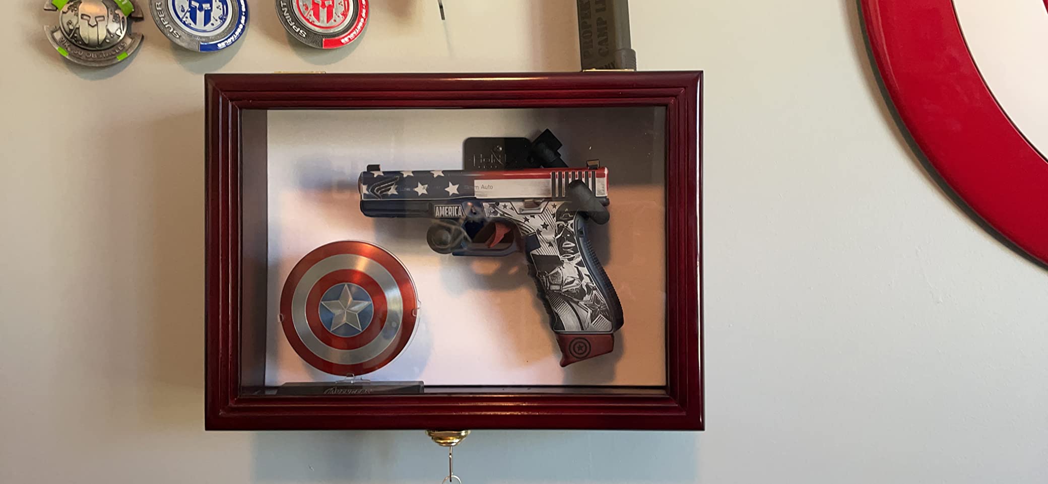 Single Pistol Display Case Wall Mount Solid Hardwood Cabinet Gun Holder customer photo 2