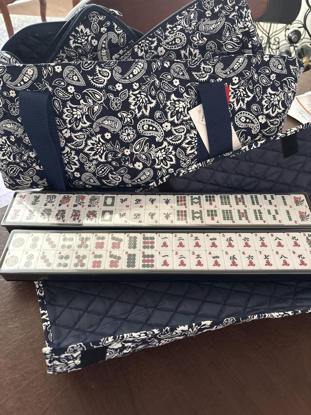 Linda Li New! - American Mahjong Set 166 Premium White Tiles, 4 All-in-One Rack/Pushers, Blue Paisley Soft Bag - Classic Full Size Complete Mahjongg Set customer photo 2
