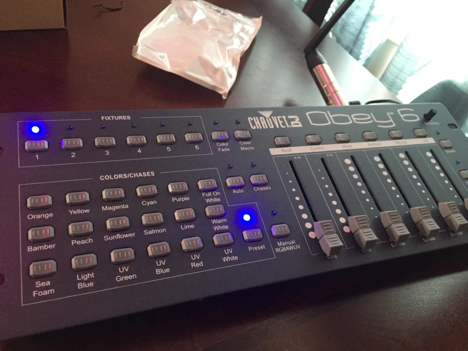 CHAUVET DJ Obey 6 Universal DMX-512 Compact Stage Light Controller with 6-channel setup, manual faders, scene chases, blackout master customer photo 1