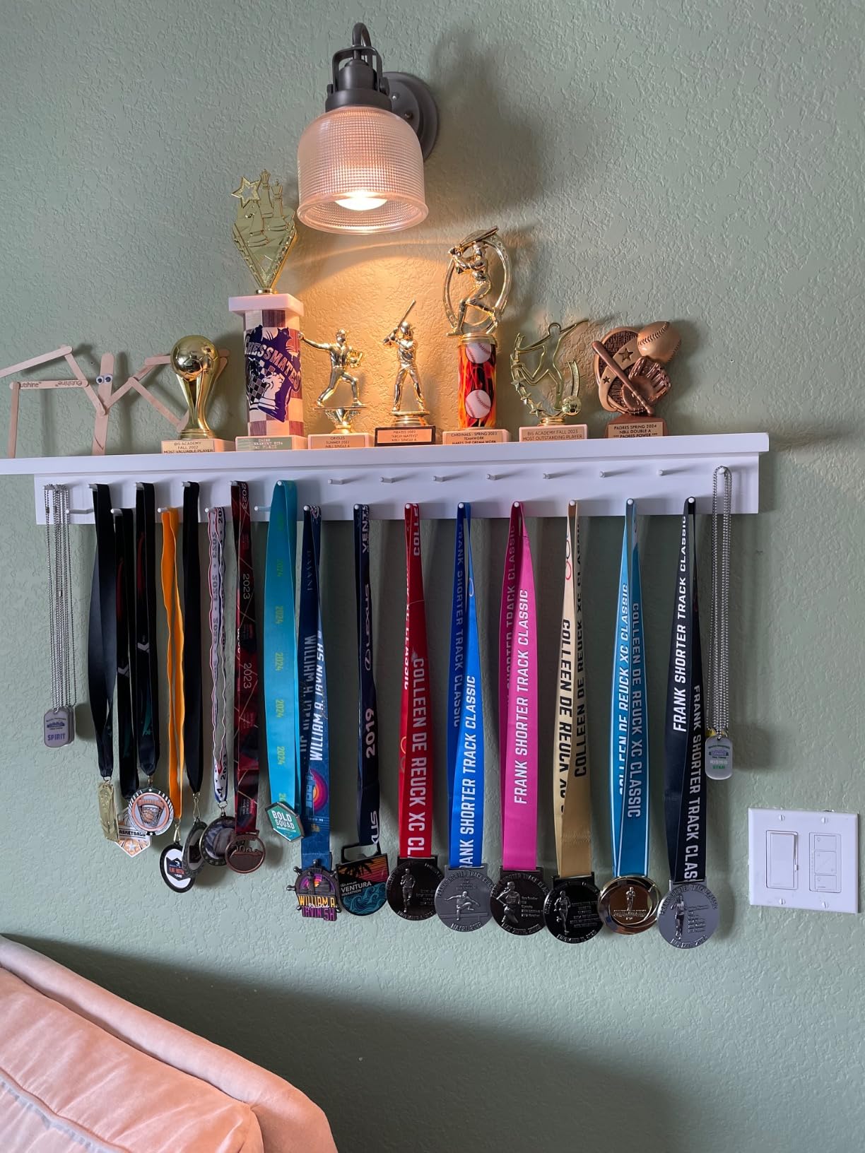 MedalAwardsRack 3ft- Ultimate Medal Hanger Display and Trophy Shelf - Multi-Sport Trophy and Medal Holder for Medal Display, Plaques, Pictures, Trophies and more. Solid Wood - Large 36