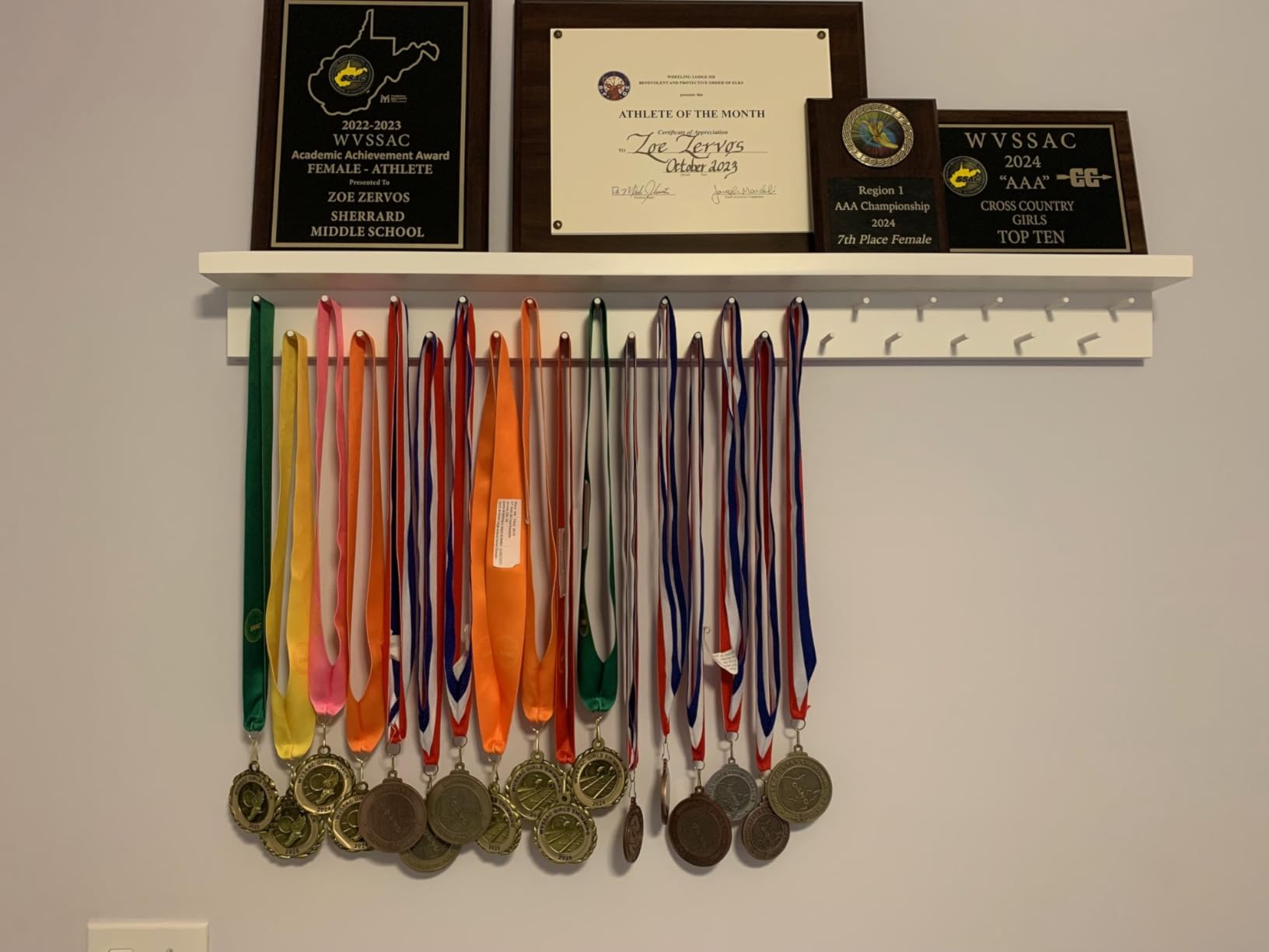 MedalAwardsRack 3ft- Ultimate Medal Hanger Display and Trophy Shelf - Multi-Sport Trophy and Medal Holder for Medal Display, Plaques, Pictures, Trophies and more. Solid Wood - Large 36