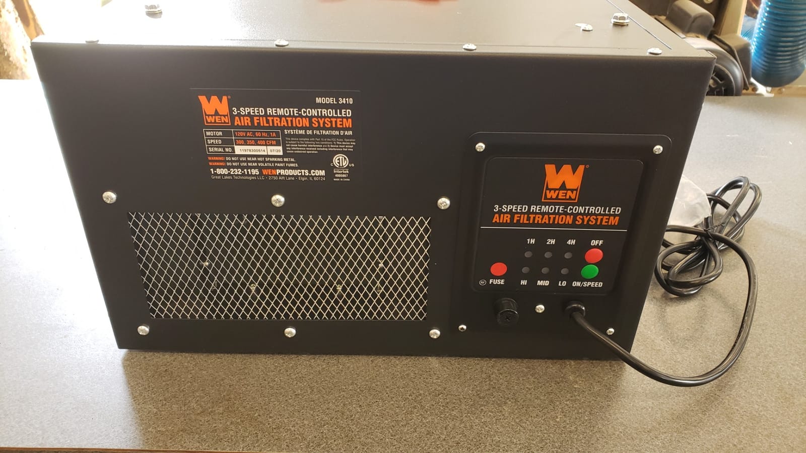 WEN 3410 3-Speed Remote-Controlled Air Filtration System (300/350/400 CFM) customer photo 2