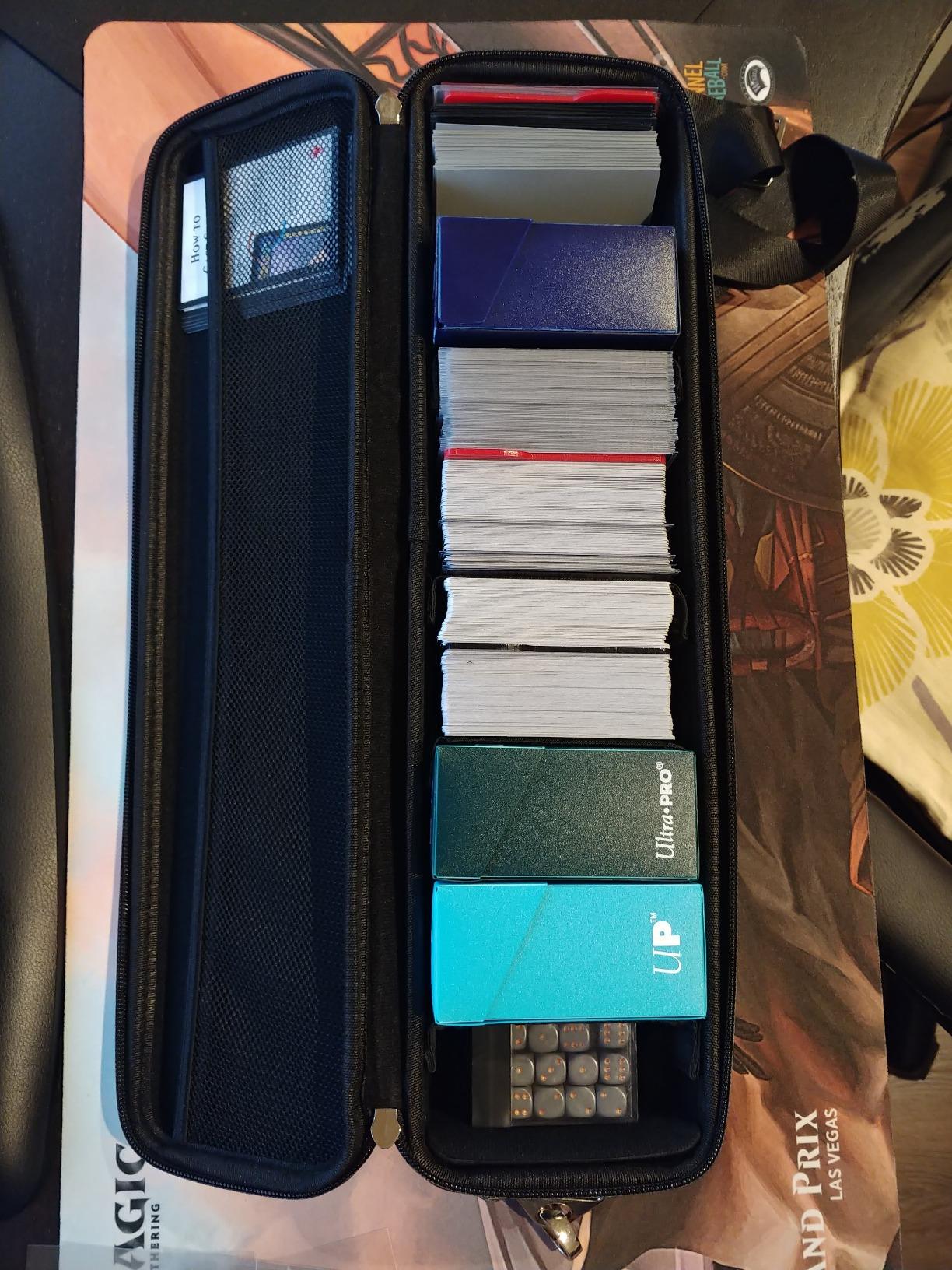 Quiver Time Black Card Carrying Case, MTG TCG Deck Box Case | Fits 1350+ cards, PU leather, water resistant, 5 velcro dividers, shoulder strap, MTG Commander ready customer photo 1