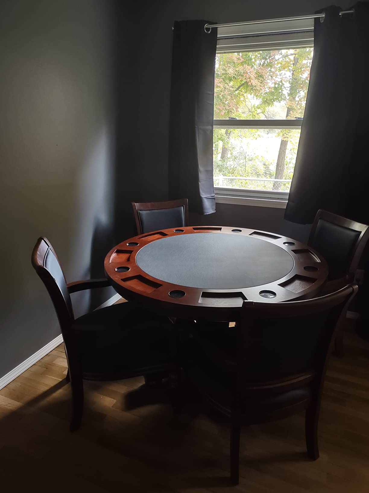 Hathaway Bridgeport 2 in 1 Round Poker Table and Chairs Set for Dining & Game Rooms – Furniture Grade Hardwood, Sturdy Pedestal Legs, Drink Holders, Chip Slots – Includes 4 Poker Table Chairs - Walnut customer photo 2
