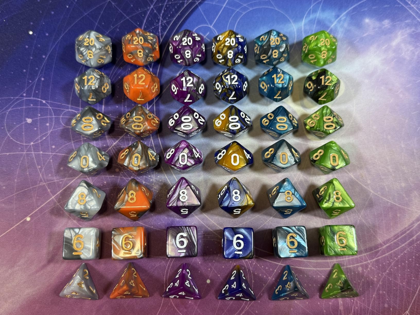 SmartDealsPro 5 x 7-Die Double-Colors Polyhedral Dice Sets with Pouches for D&D DND RPG MTG Dungeon and Dragons Table Board Roll Playing Games D4 D6 D8 D10 D% D12 D20 customer photo 1