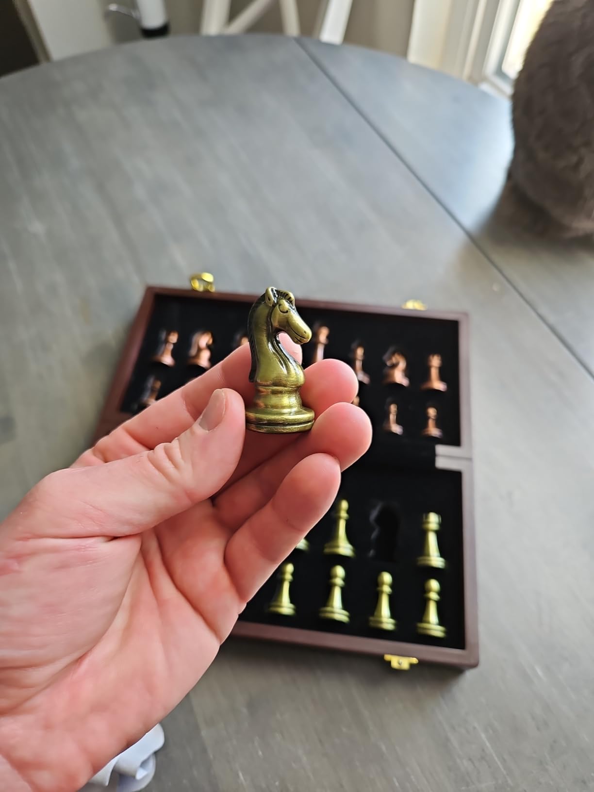 Agirlgle Retro Metal Chess Set with Folding Wooden Chess Board and Classic Handmade Standard Pieces Metal Chess Set for Kids Adult customer photo 1