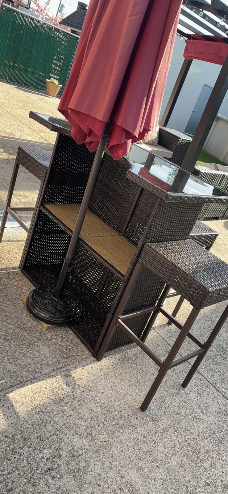 Outsunny 5 Pcs Rattan Wicker Bar Set, High Top Outdoor Table and Chairs, Bar Height Patio Set with Glass Table Top 2 Tier Storage Shelf, and 4 Bar Stools for Garden, Poolside, Dark Brown customer photo 1
