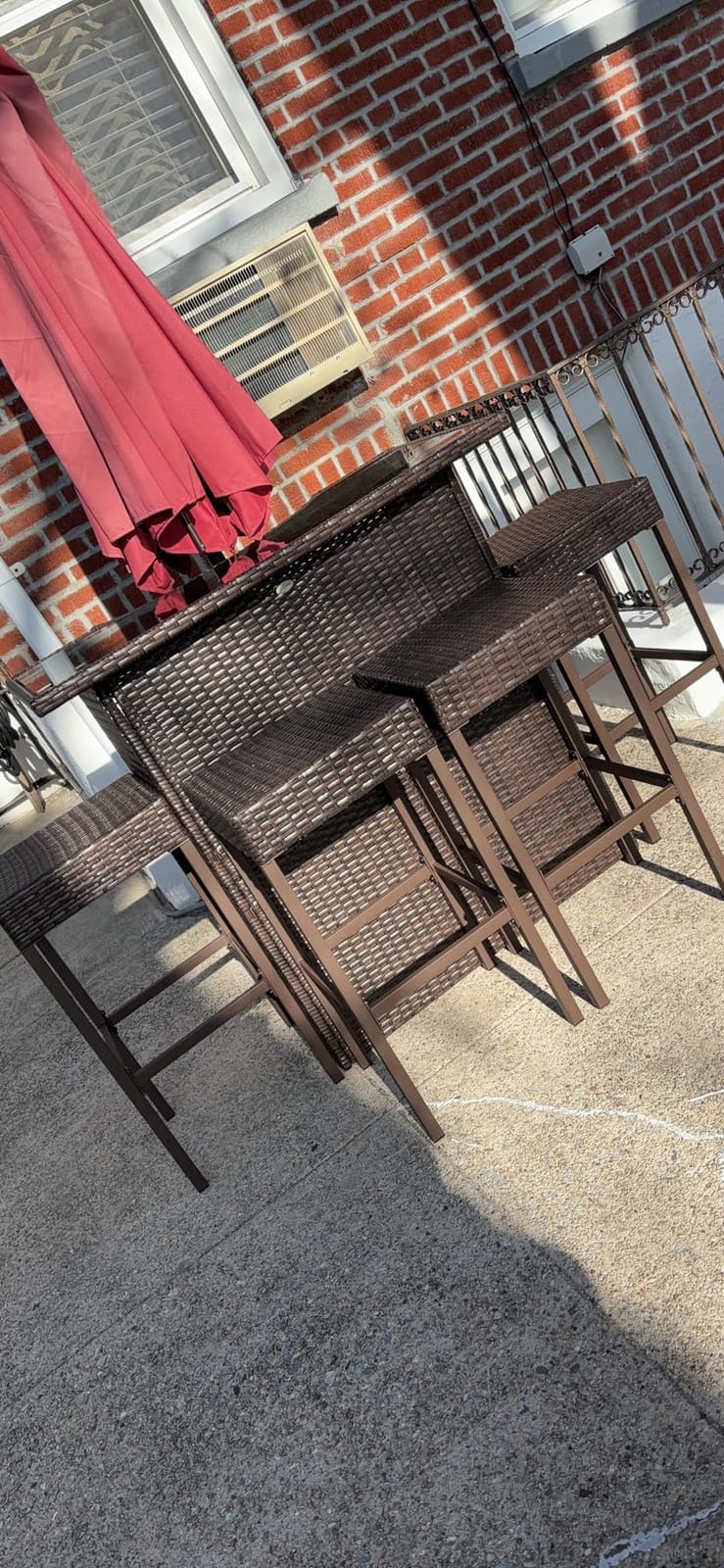 Outsunny 5 Pcs Rattan Wicker Bar Set, High Top Outdoor Table and Chairs, Bar Height Patio Set with Glass Table Top 2 Tier Storage Shelf, and 4 Bar Stools for Garden, Poolside, Dark Brown customer photo 2