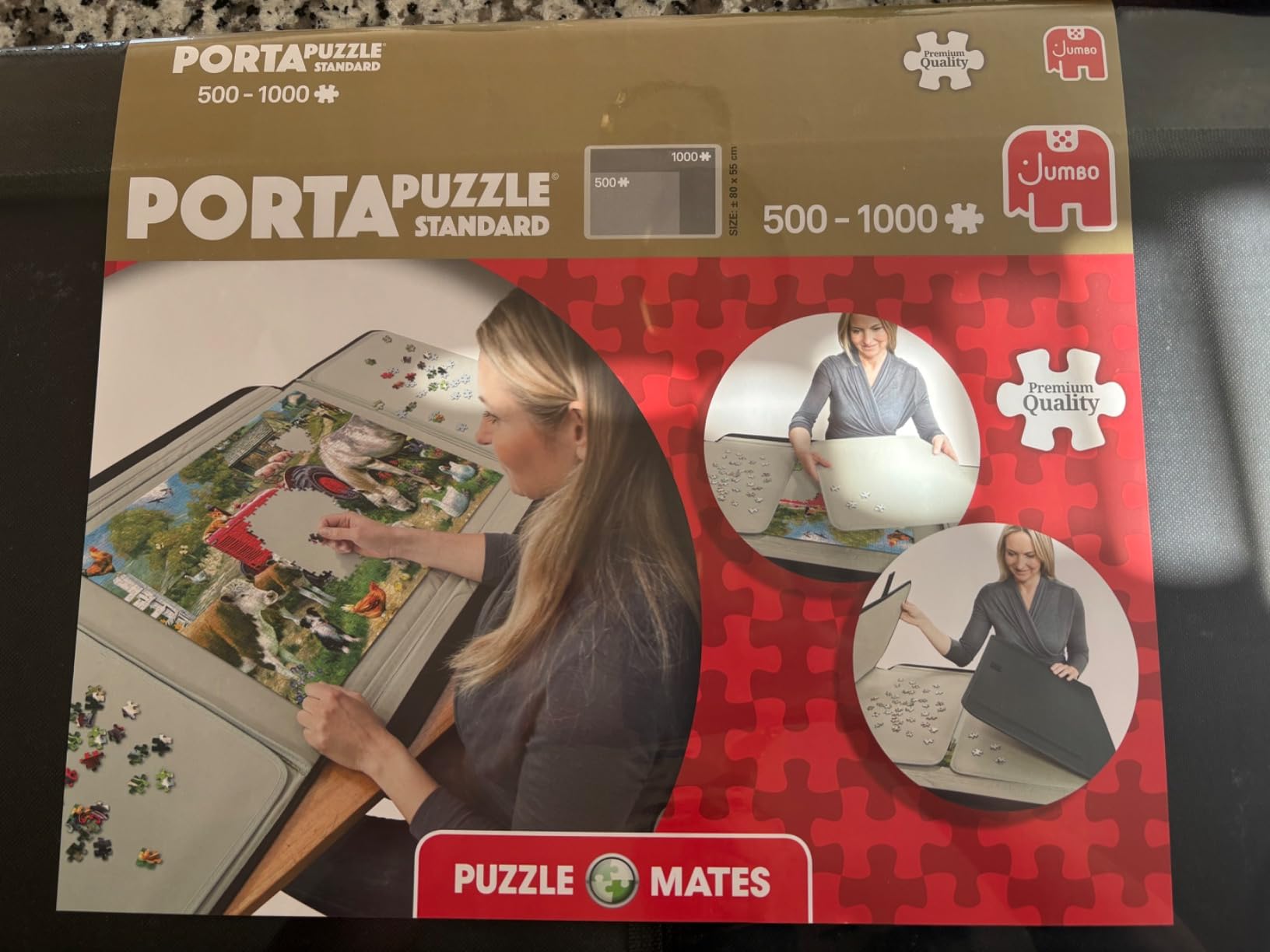 Bits and Pieces Port-a-Puzzle Portable Puzzle Board - 1000 Pieces | Compact Lightweight Foldable Portable Puzzle Mat - Felt Lined - Removable Sorting Areas - 22.5 Inch x 31.5 Inch customer photo 1
