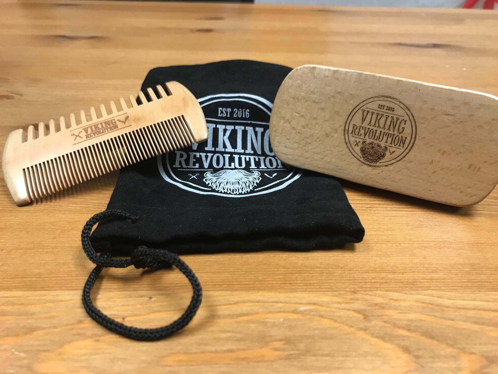 Viking Revolution Beard Comb and Beard Brush Set with Velvet Pouch | Includes Natural Boar Bristle Brush & Dual Action Pear Wood Comb - Velvet Travel Pouch Included - For Beards & Mustaches customer photo 2