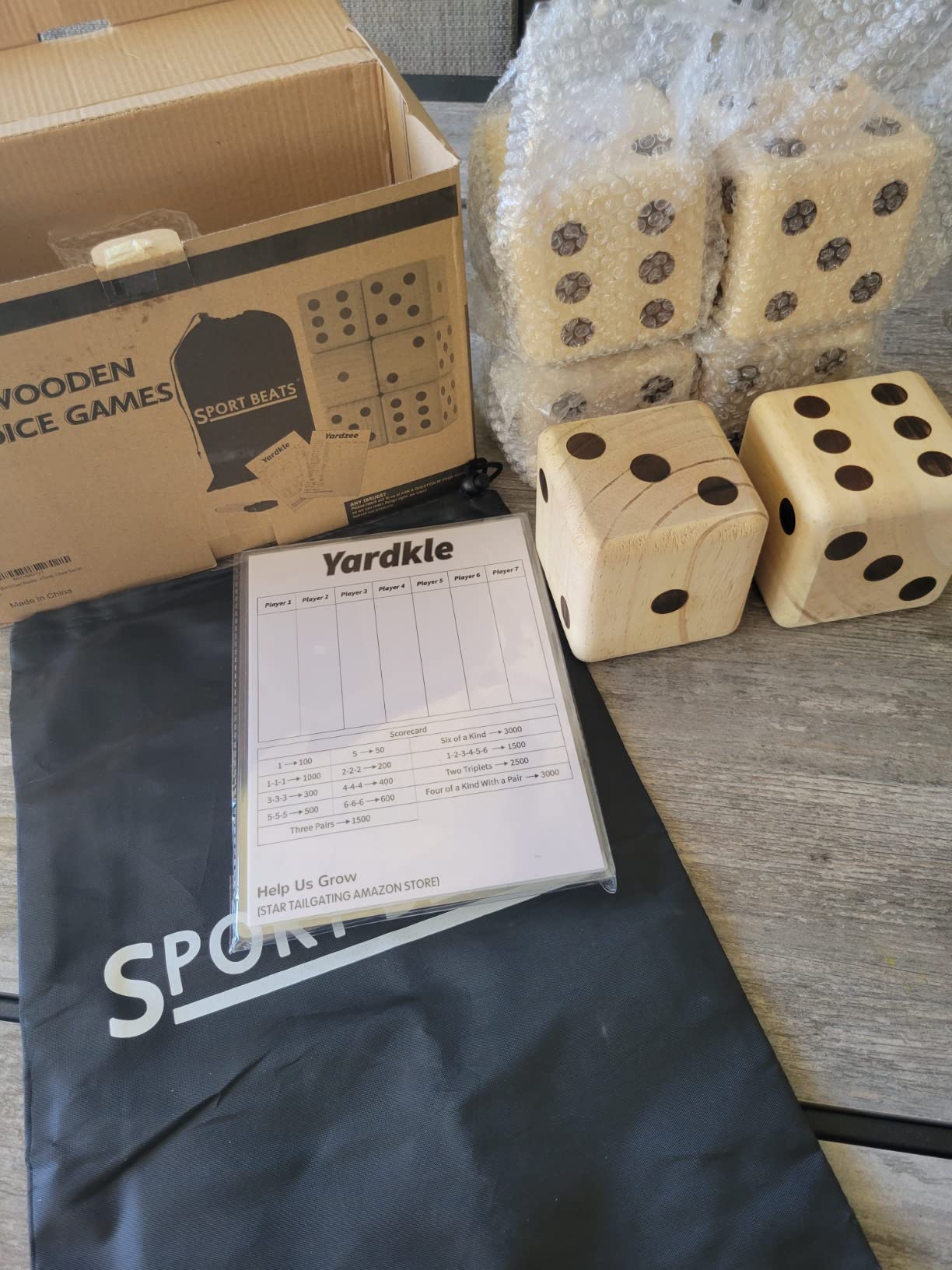 Giant Wooden Yard Dice Set Outdoor Lawn Games for Adults and Family | 3.5 Inch Size, Set of 6 Dice, 1 Carry Bag, Scorecard with 2 Games customer photo 1