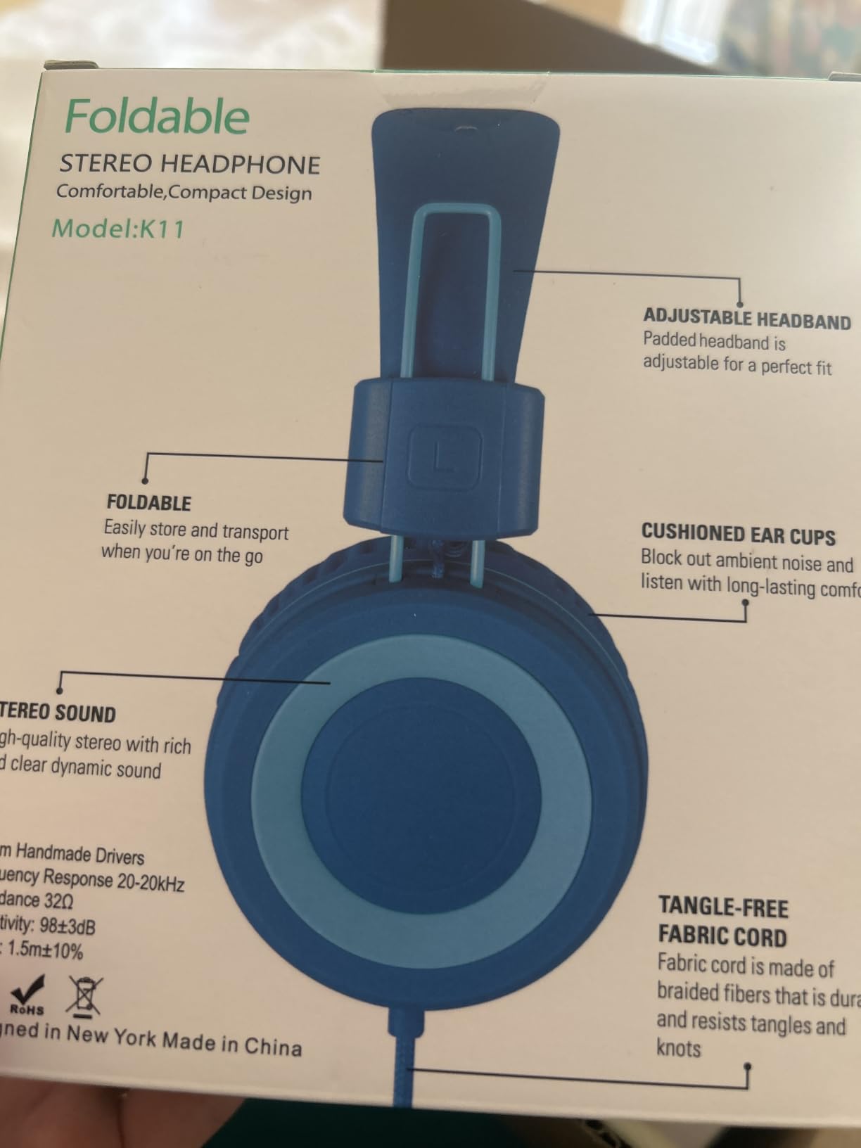 noot products K11 Kids Headphones with Wired Cord 3.5mm Jack Navy/Teal | 5ft Long Cord, Tangle Free, Foldable, Plug in On-Ear Headset for School, Classroom, Boys, Girls, Toddler Laptop Travel Tablet customer photo 1