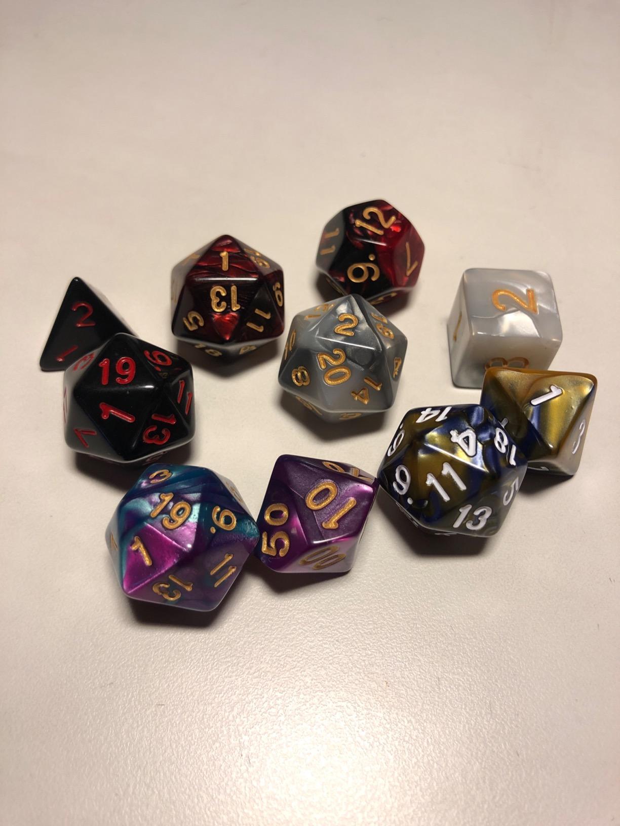 Assorted Polyhedral Dice Set with Black Drawstring Bag, 5 Complete Dice Sets of D4 D6 D8 D10 D% D12 D20 customer photo 1