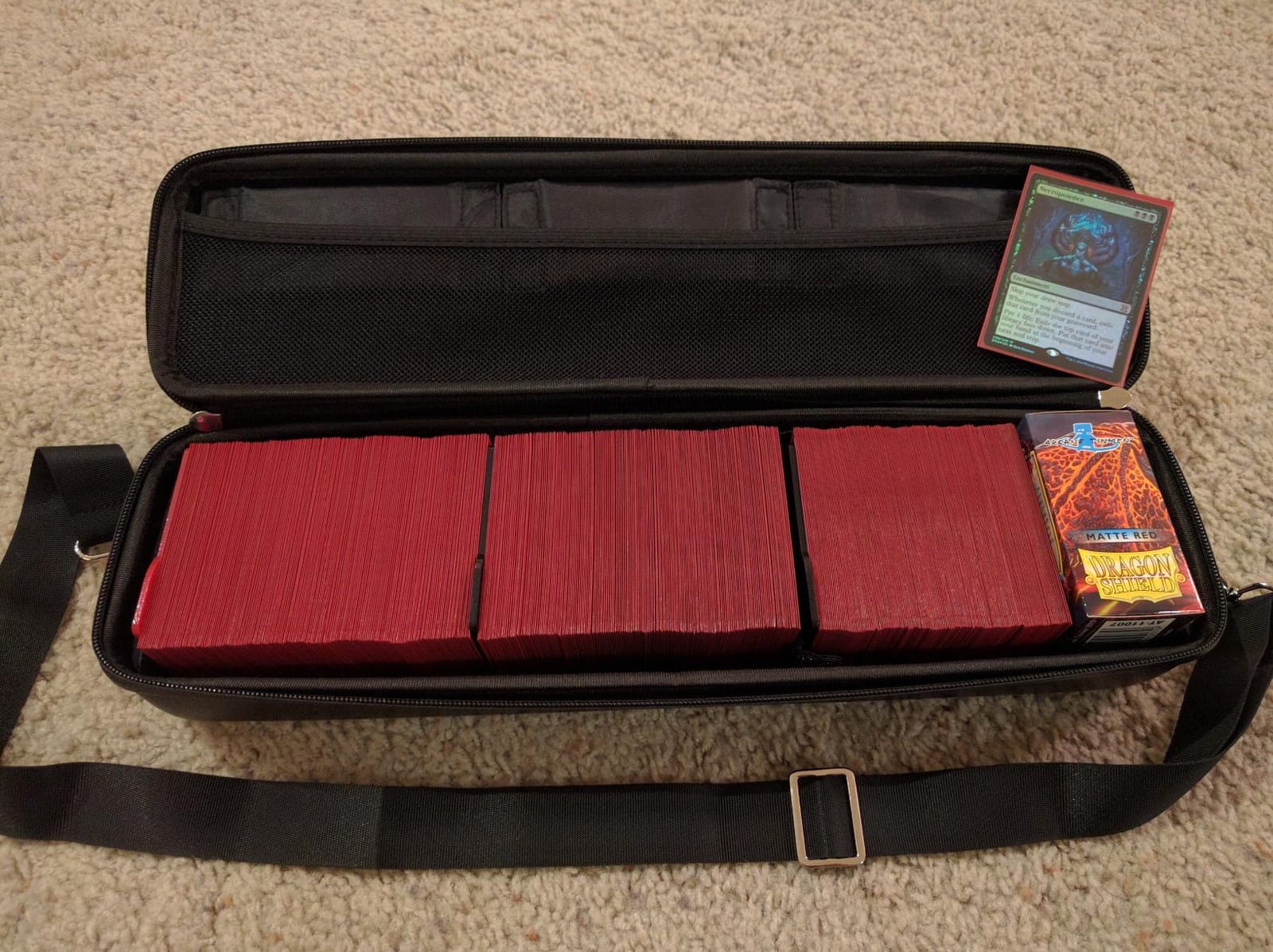 Quiver Time's Teal Card Case, Perfect for MTG Deck, Premium Storage Box, for Trading Cards, and Playing Card Storage, Ideal for Carrying Magic The Gathering and Game TCG Enthusiasts Recommended | Fits 1350+ cards, PU leather, adjustable velcro dividers, shoulder strap, 100 Apollo sleeves included, for MTG customer photo 2