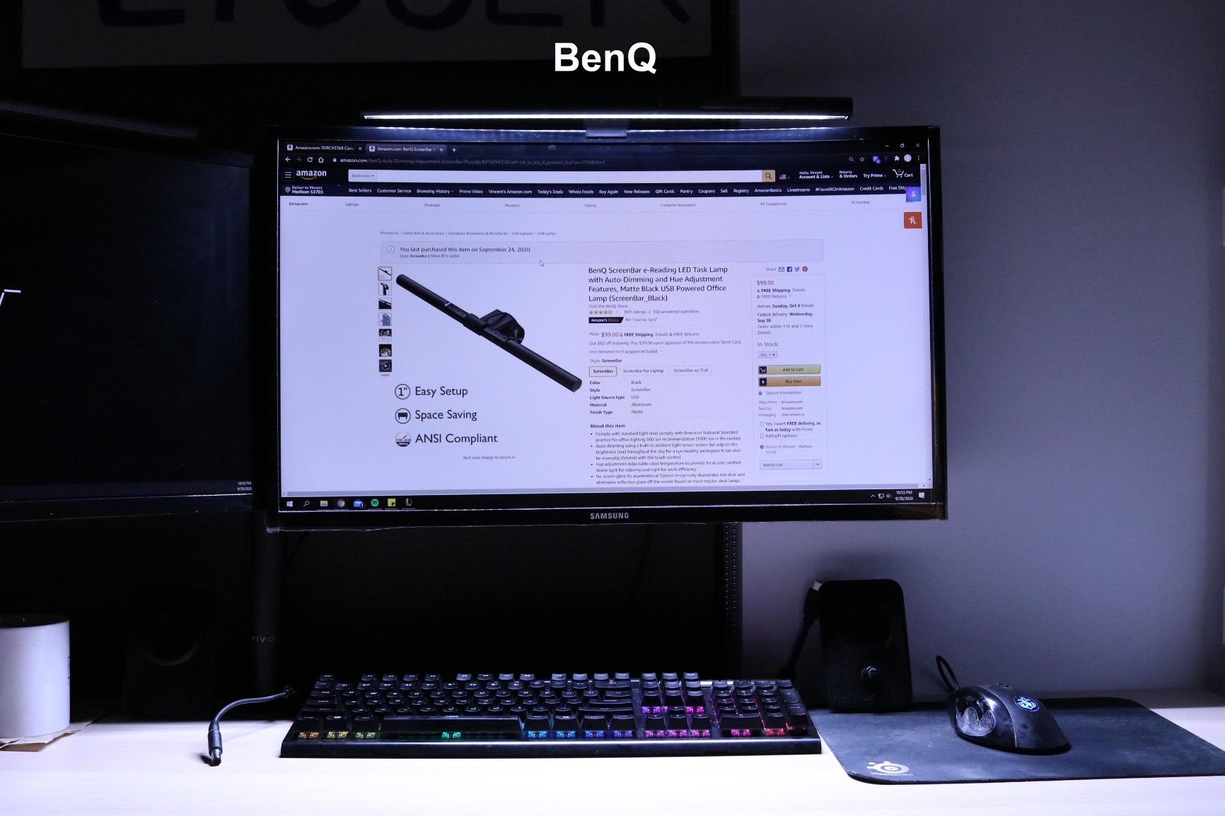 BenQ ScreenBar LED Monitor Light Bar - Auto-dimming, Adjustable Brightness and Color Temperature, No Screen Glare, Space-Saving, Eye-Care USB Monitor Lamp, Black customer photo 1