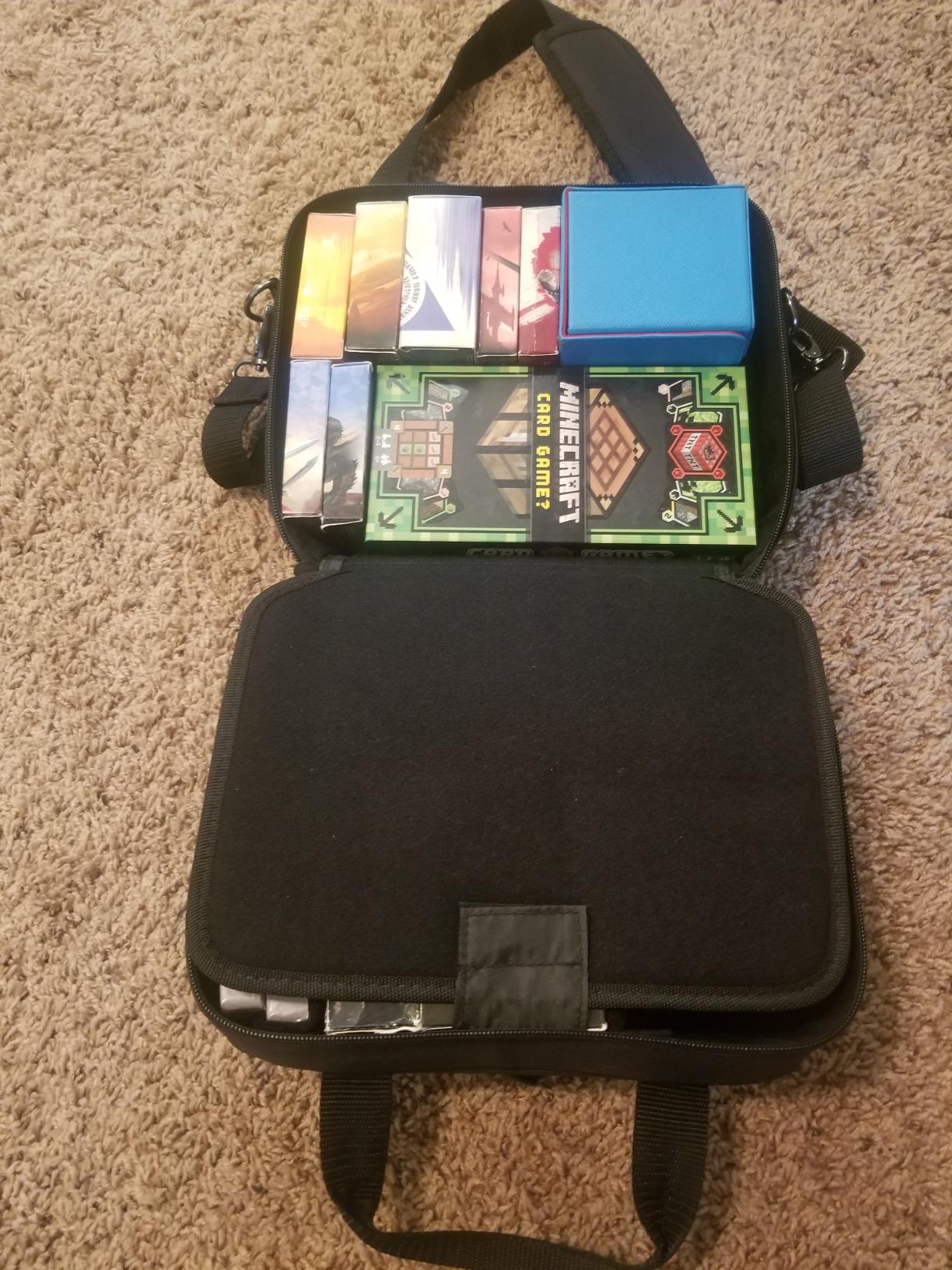USA Gear TCG Bag Fits Magic the Gathering Deck Boxes, One Piece, Lorcana, Dice Bags, Loose Cards & more TCG Accessories - MTG Deck Box Bag with Padded Shoulder Strap, Customizable Interior - Black customer photo 1
