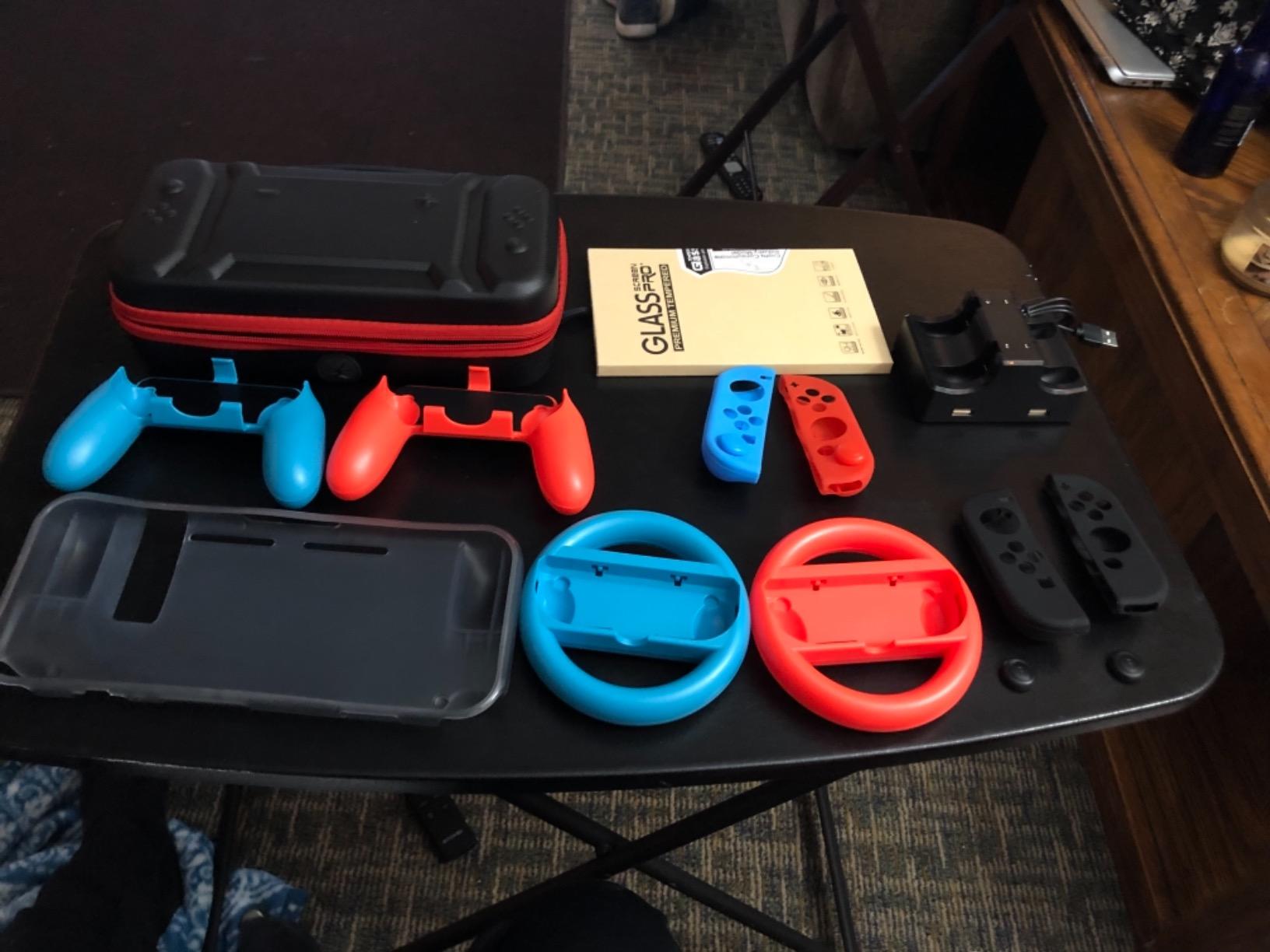 EOVOLA Accessories Kit for Nintendo Switch / Switch OLED Model Games Bundle Wheel Grip Caps Carrying Case Screen Protector Controller customer photo 1