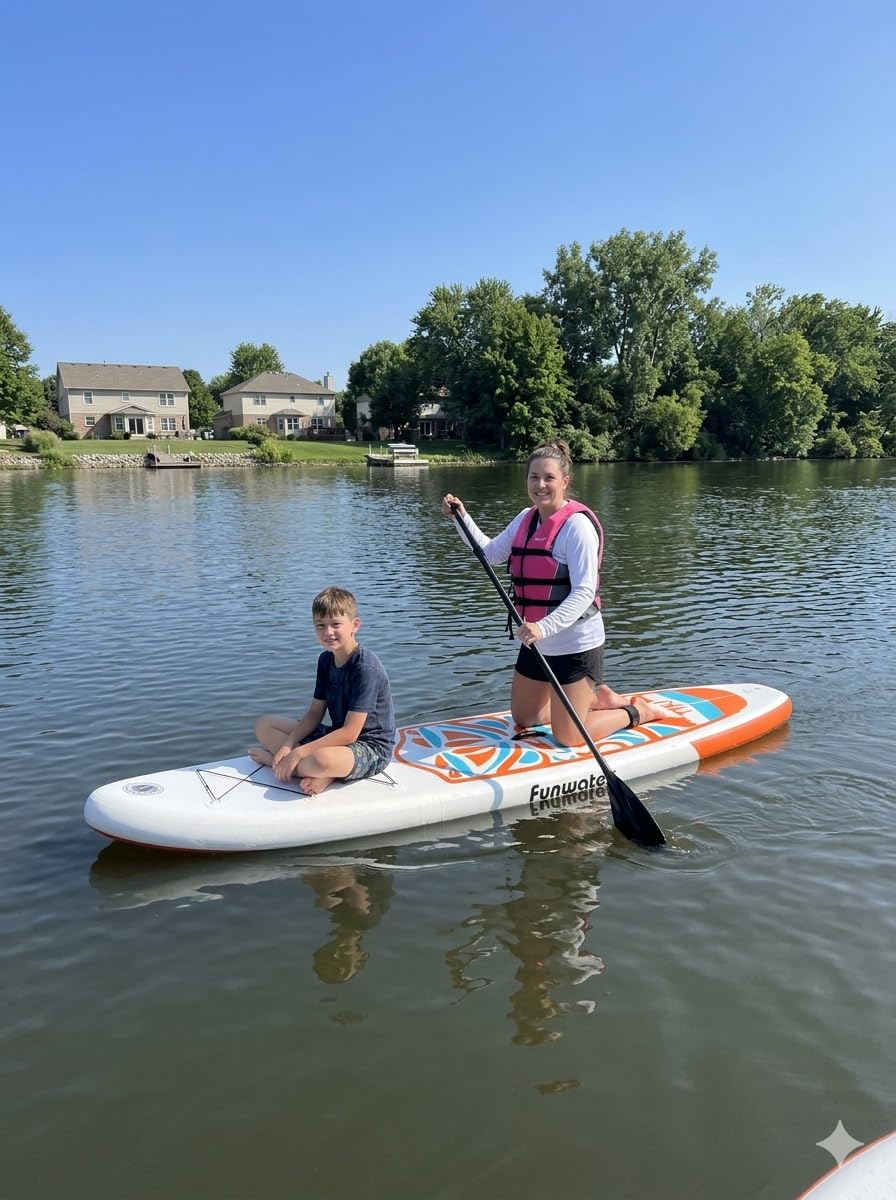 FunWater Inflatable Stand Up Paddle Board with Beginners SUP Accessories | 10'6'' SUP,Anti-Slip EVA Deck,Versatile Yoga/Big Fin Inflatable Paddle Boards for Adults & Youth of All Skill Levels customer photo 1