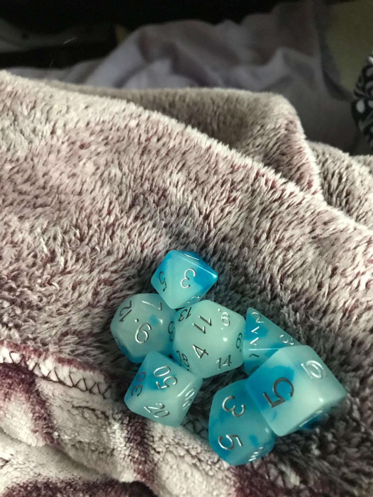 Bescon Gemini Glowing Polyhedral Dice 7pcs Set ICY Rocks, Luminous RPG Dice Set d4 d6 d8 d10 d12 d20 d%, Brick Box Packaging customer photo 1