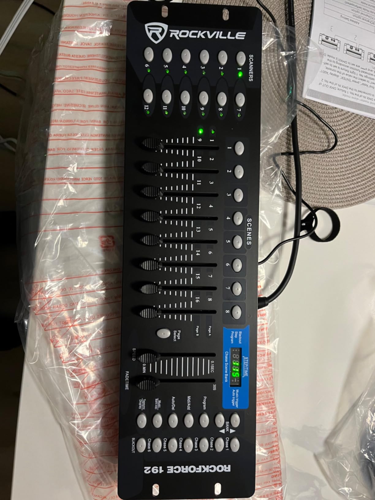 Rockville ROCKFORCE 192-Channel DMX Lighting and Fog Controller, 3U Rack - 12 Scanners, 23 Banks of 8 Scenes, 6 Chases of 240 Scenes, 8 Manual Sliders, Music Trigger, DMX512, Power Failure Memory customer photo 1