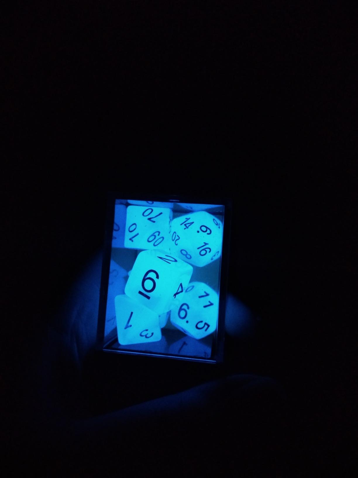 Bescon Super Glow in the Dark Nebula Glitter Polyhedral Dice Set Northern Light, Luminous RPG Dice Set, Glowing Novelty DND Game Dice d4 d6 d8 d10 d12 d20 d% in Brick Box customer photo 2