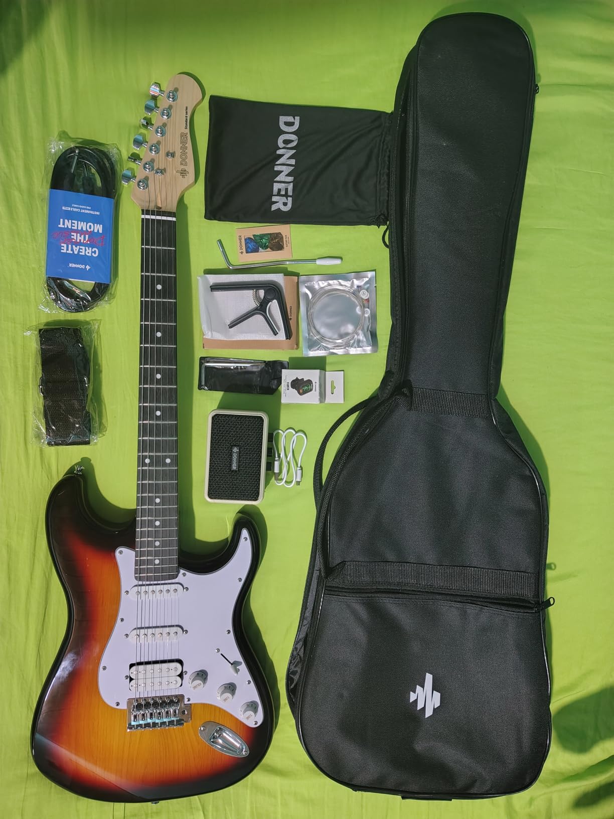 Donner DST-100B 39 Inch Electric Guitar Beginner Kit | Solid Body Full Size Black HSS for Starter, with Amplifier, Bag, Digital Tuner, Capo, Strap, String, Cable, Picks customer photo 1