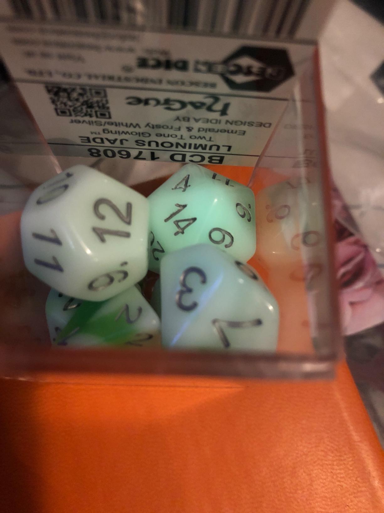Bescon Two-Tone Glow-in-the-Dark Polyhedral Dice Set HOT Rocks, Luminous RPG Dice Set d4 d6 d8 d10 d12 d20 d% Brick Box Pack customer photo 2