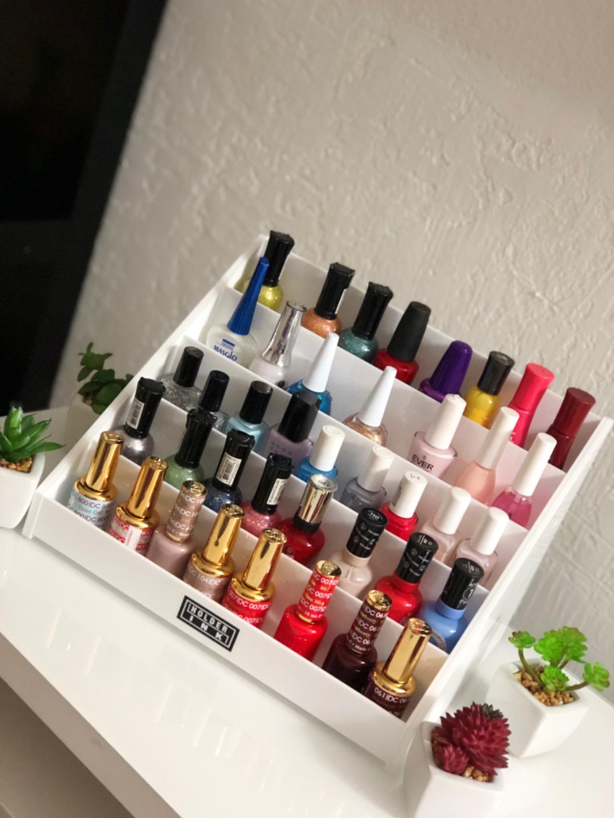 acrylic display stand organizer for tattoo inks, nail polish bottles and other beauty essentials that keeps them organized, secured and ready to use. customer photo 2