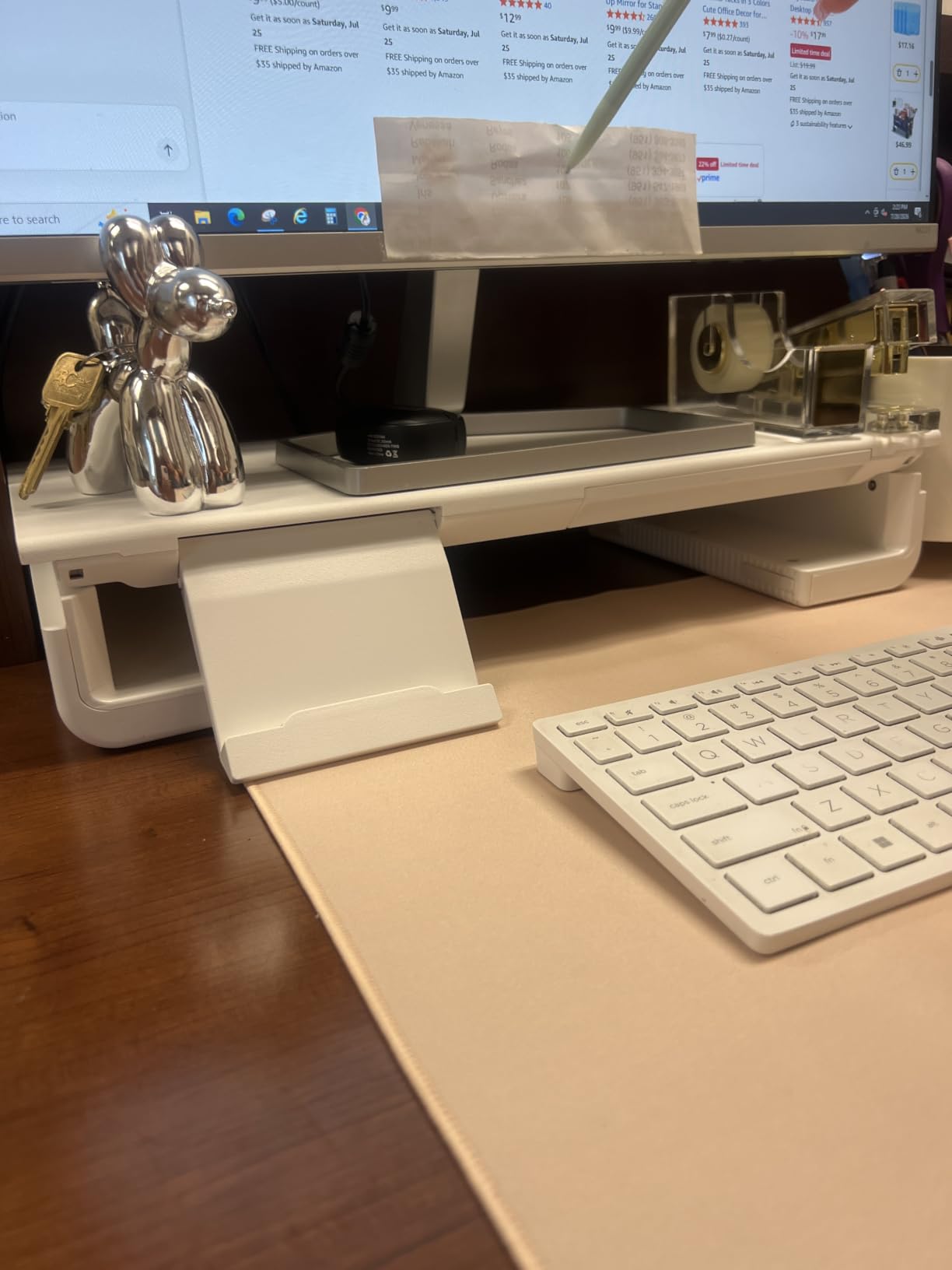 Monitor Stand Riser, Klearlook Foldable, Height Adjustable Computer Stand, Desk Shelf Riser with Storage Drawer &Tablet Phone Stand for Desktop, Laptop (White) customer photo 2