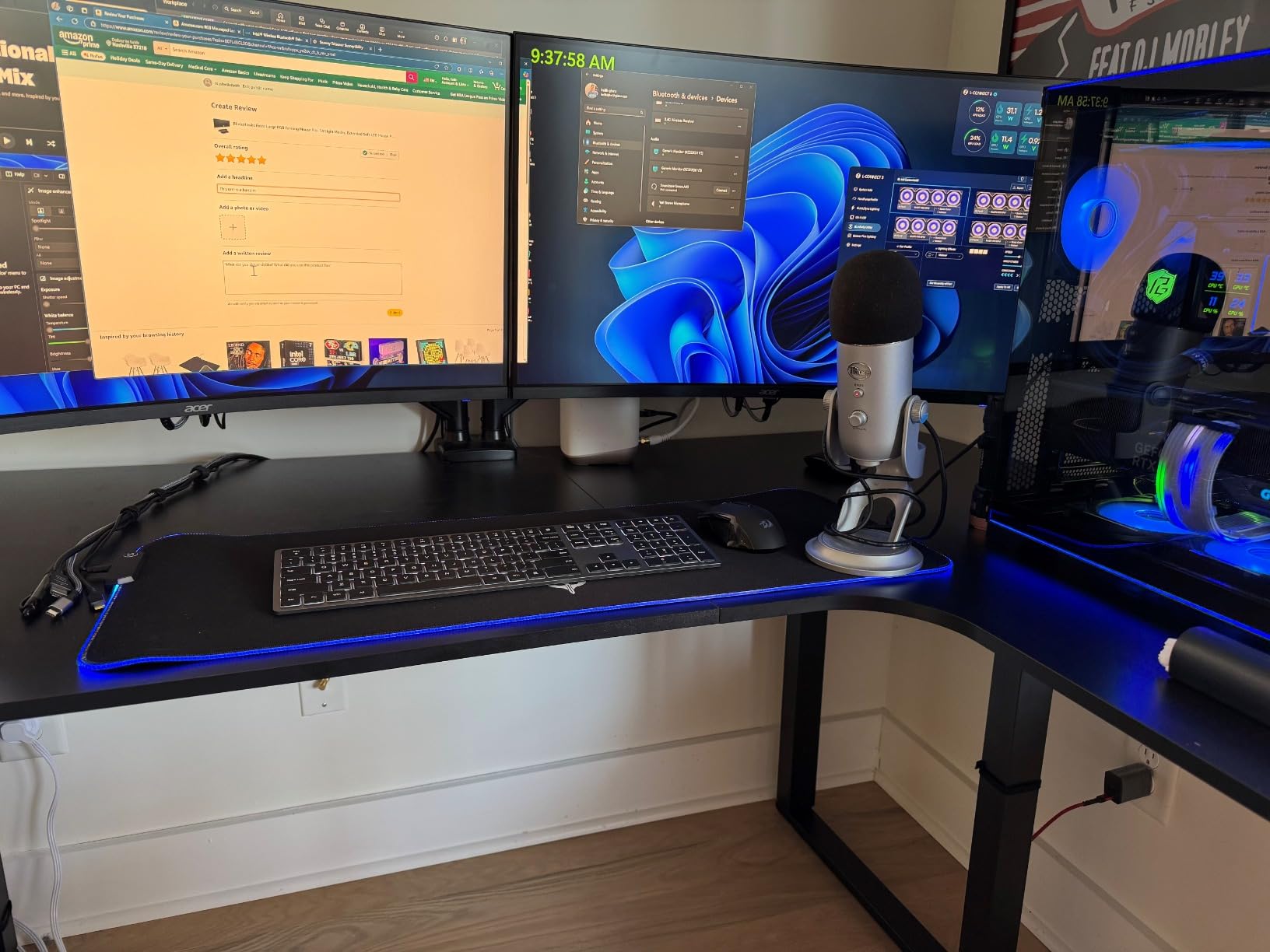 BladeHawks RGB Gaming Mouse Pad Extra Large Extended 31.5x12 Inch-Black | LED mouse pad with 14 lighting modes, covers keyboard & mouse, anti-slip rubber base, waterproof surface, USB powered customer photo 1