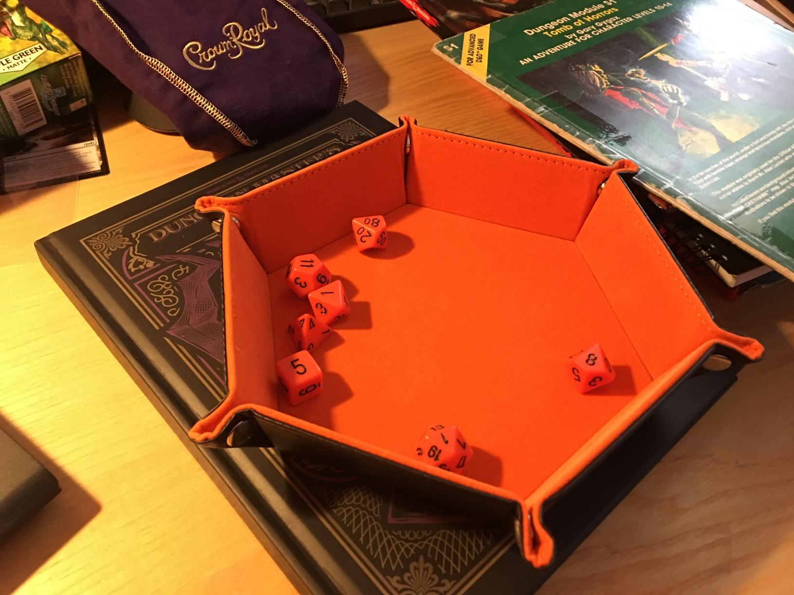 SIQUK Double Sided Dice Tray, Folding Hexagon PU Leather and Velvet Dice Holder for Dungeons and Dragons RPG Dice Gaming D&D and Other Table Games, Sky Blue customer photo 1
