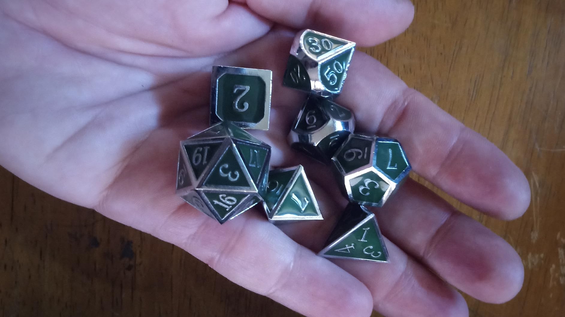 Haxtec Metal DND Dice Set, 7 Pcs Antique Polyhedral Dice for Table Games | Silver D&D Dice with Leather Bag, Compatible with Dungeons and Dragons, Ancient Heavy Metallic, TTRPG Gifts for DND Lovers customer photo 1