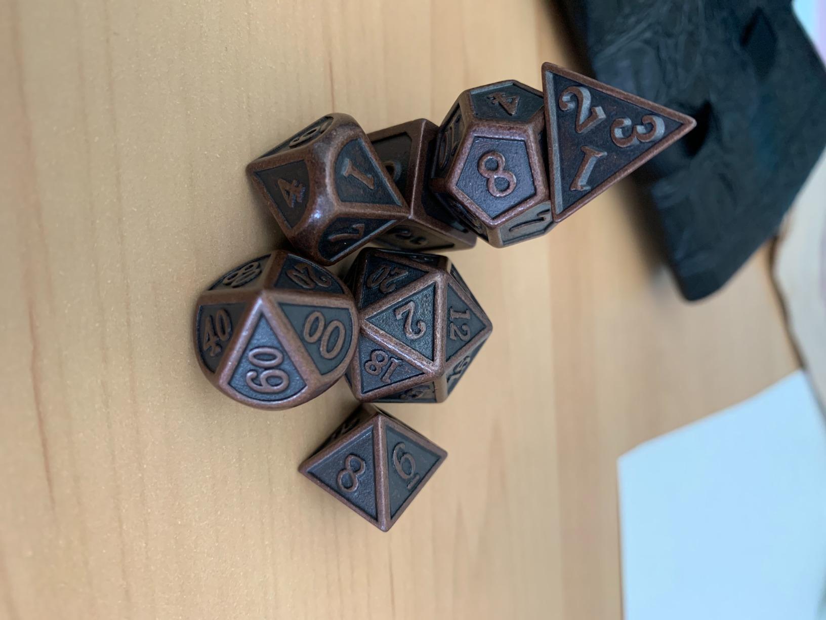 Haxtec Metal DND Dice Set, 7 Pcs Antique Polyhedral Dice for Table Games | Silver D&D Dice with Leather Bag, Compatible with Dungeons and Dragons, Ancient Heavy Metallic, TTRPG Gifts for DND Lovers customer photo 2