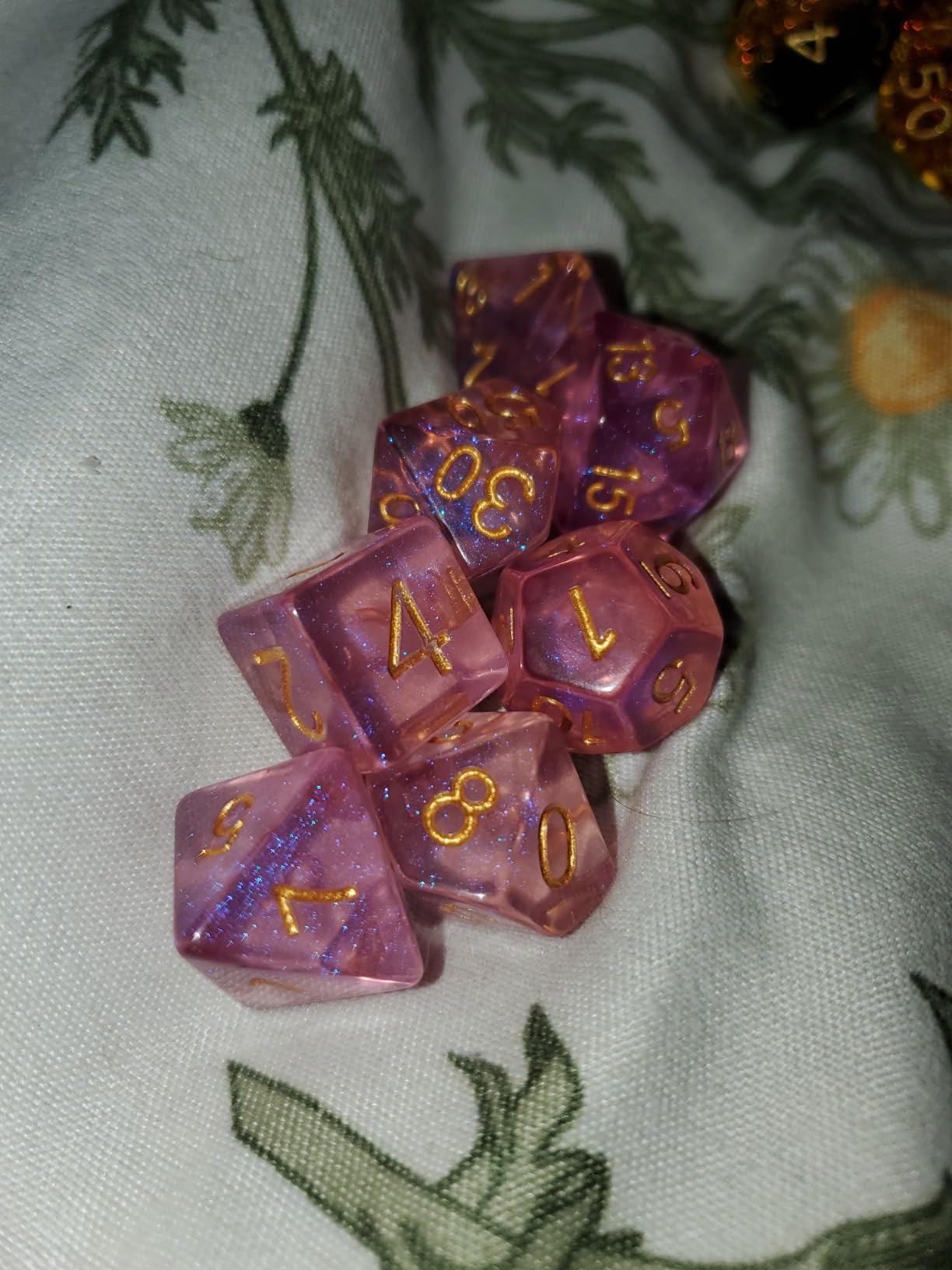 UDIXI Resin Glitter DND Dice Set Swirls RPG Polyhedral Dice Set for D&D, Purple & Blue Colors, Gold Number, Velvet Dice Bag Packaging customer photo 2
