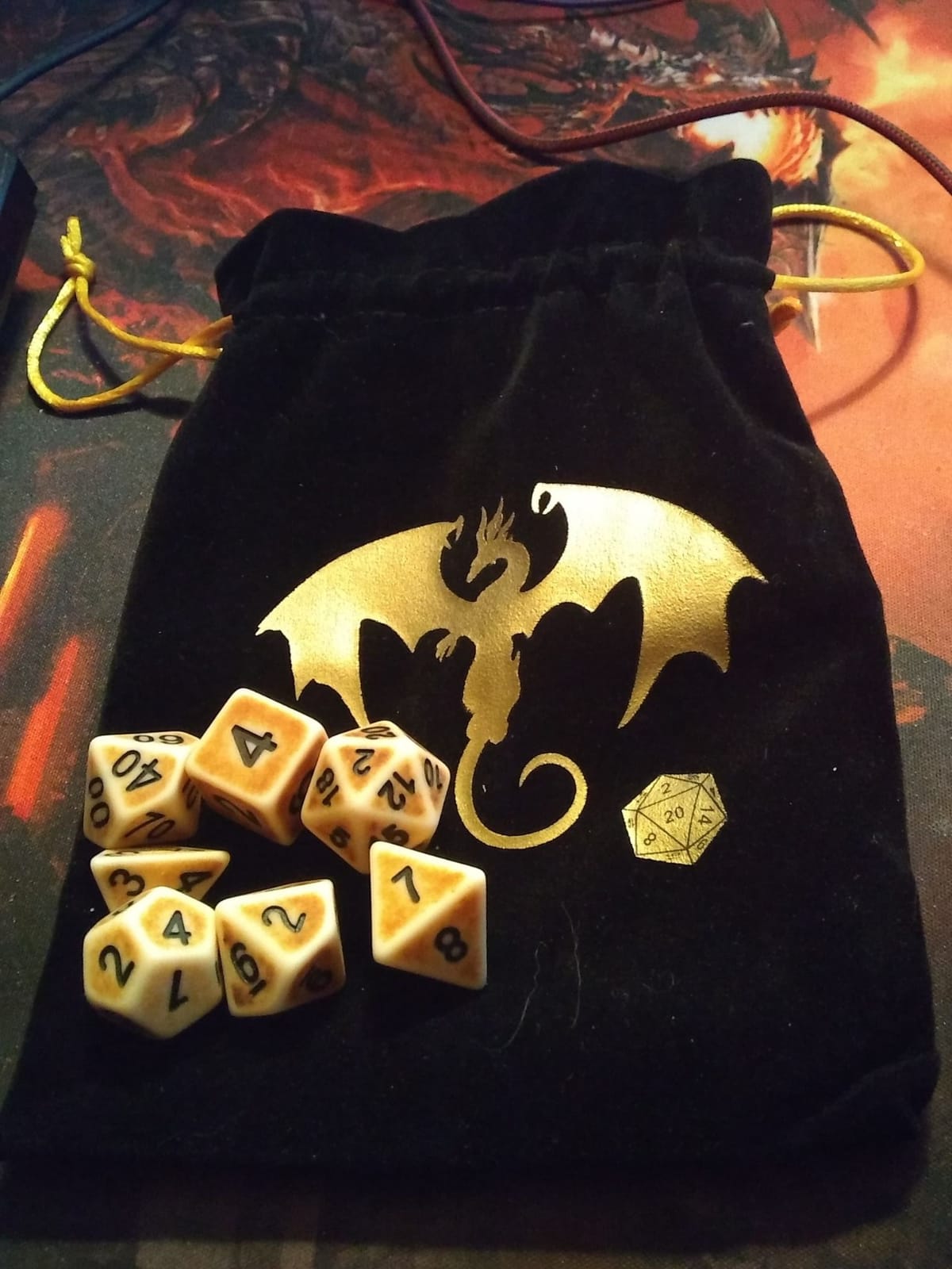 Black Dragon Velvet Drawstring Dice Bag with Gold Satin Interior customer photo 2