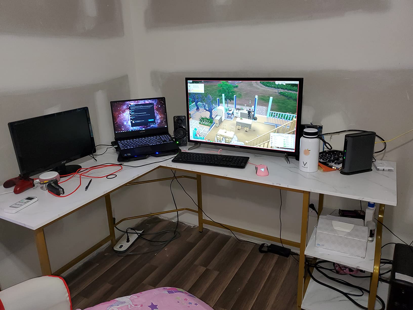 Reversible L Shaped Desk with Shelves, 69
