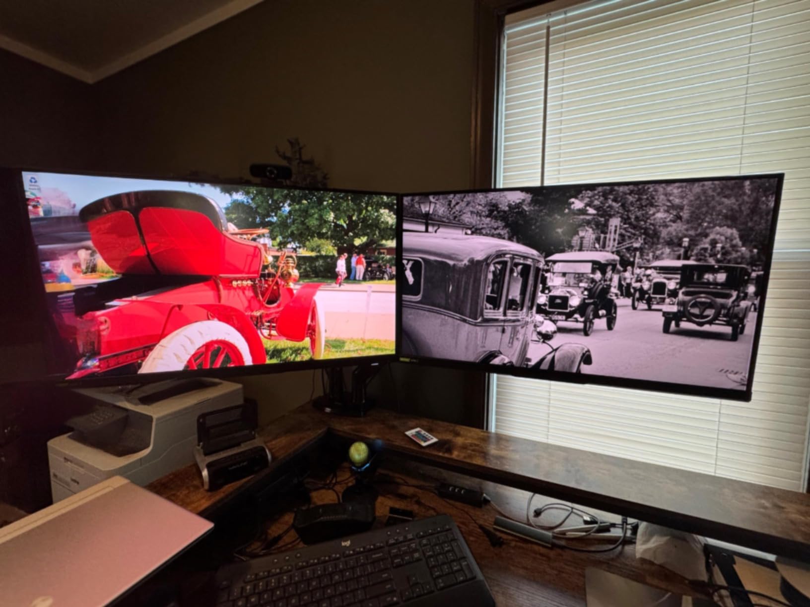 HUANUO Dual Monitor Stand for 13''-40'', Premium Dual Monitor Mount with USB, Height Adjustable Monitor Stand for 2 Monitors, VESA Mount with Clamp/Grommet Base, Holds 26.4lbs per Arm, HNDS7 customer photo 1