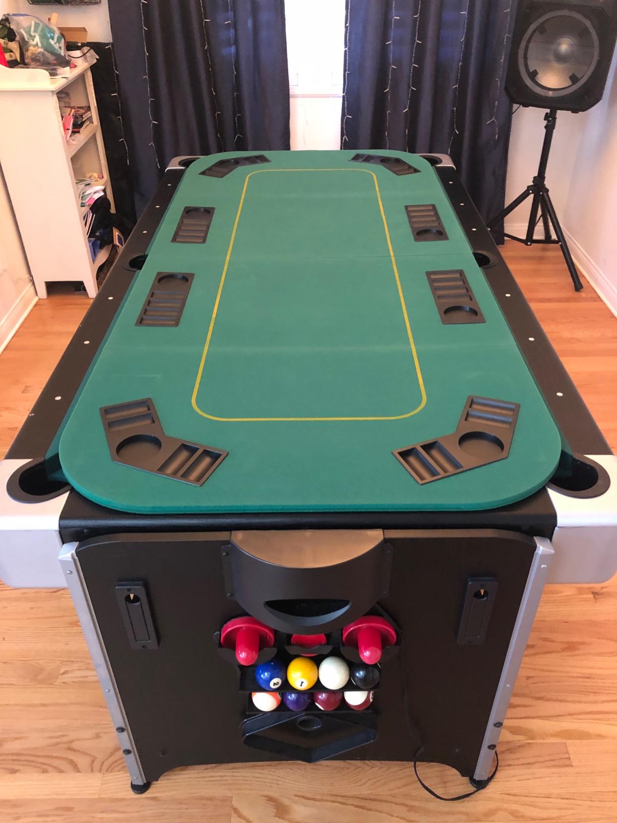GIANTEX 79 x 36 Inch Poker Table Top, Foldable 8 Player Texas Holden Poker Table Topper w/Carry Bag, Cup Holders, Chip Trays, Portable Anti-Slip Blackjack Card Board Poker Mat Layout for Casino customer photo 1