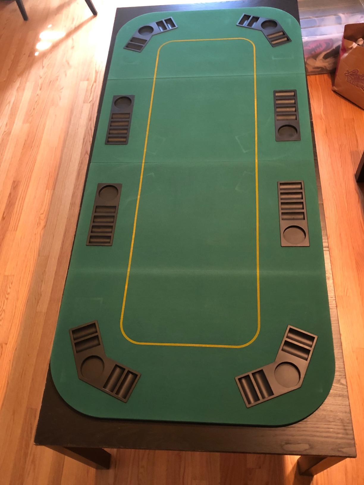 GIANTEX 79 x 36 Inch Poker Table Top, Foldable 8 Player Texas Holden Poker Table Topper w/Carry Bag, Cup Holders, Chip Trays, Portable Anti-Slip Blackjack Card Board Poker Mat Layout for Casino customer photo 2
