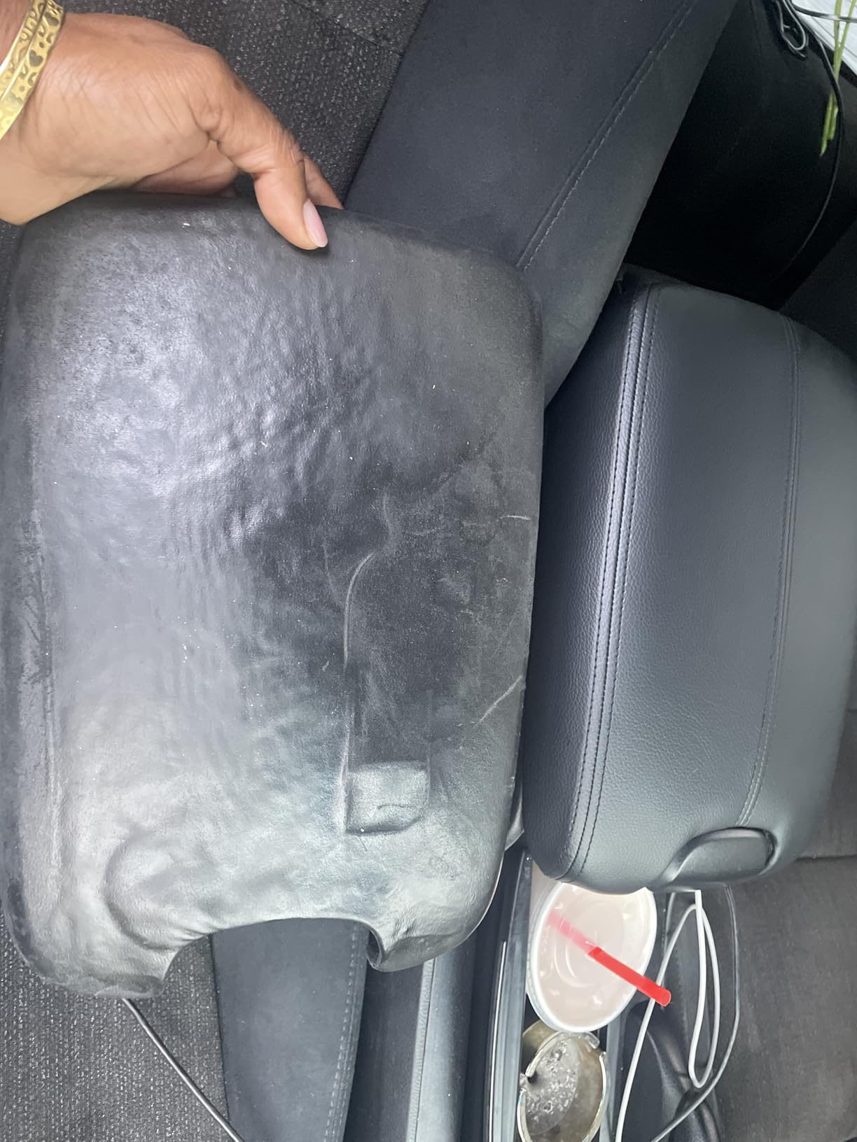 A ABIGAIL Center Console Armrest Cover for 2008 2009 2010 2011 2012 Honda Accord Auto Leather Suture Console Lid Cover Replacement (Black) customer photo 2