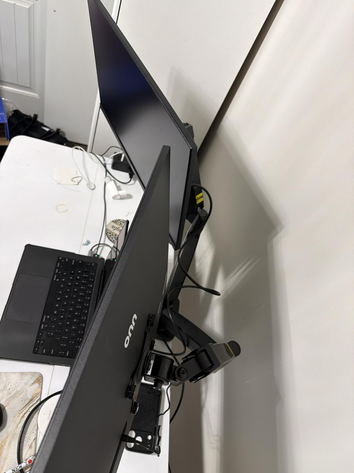 MOUNTUP Dual Monitor Stand for Desk, Monitor Arms for 2 Monitors 32 27 24 22 Inches, Height Adjustable Double Monitor Mount, VESA Mount with C-Clamp and Grommet Base, Holds 4.4-17.6lbs customer photo 1