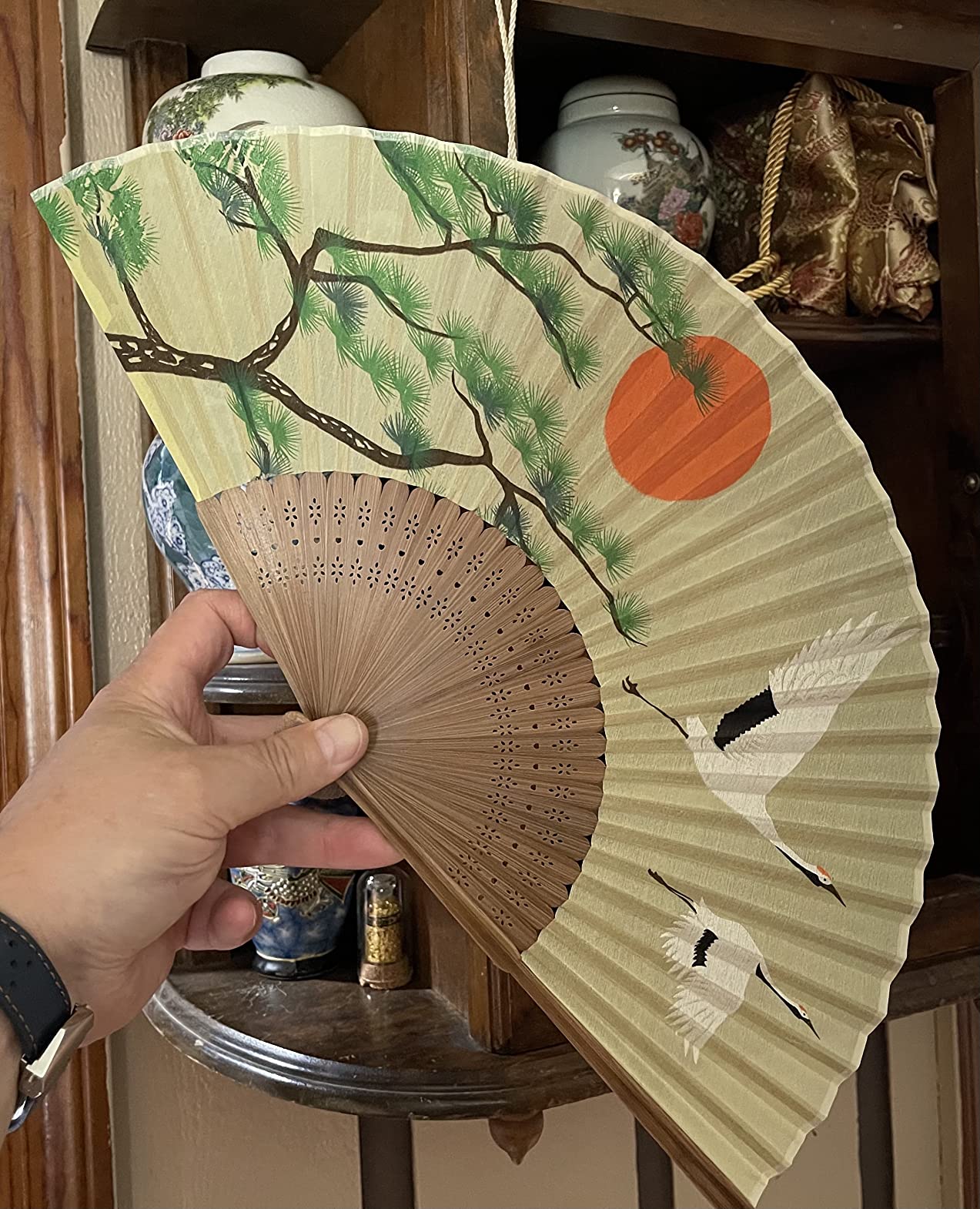 Terra Distribution Folding Fan [Japan Import] Hand Fans for Women Foldable, Japanese Fan, Unique Design, Handmade Bamboo, Silk Fan, 8.6